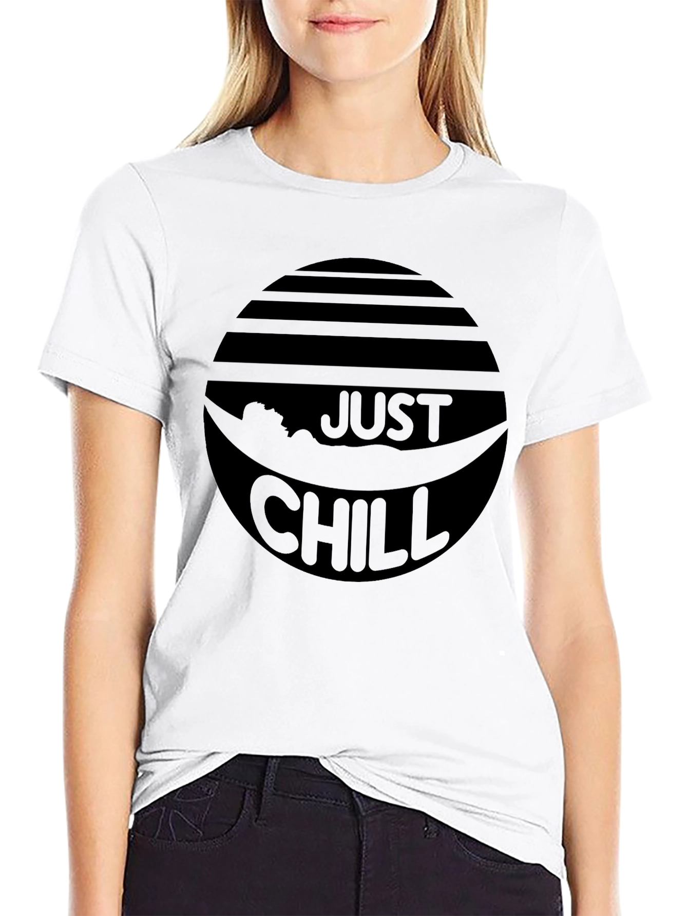 Just Chill Black Graphic Tee - Relaxed Comfort
