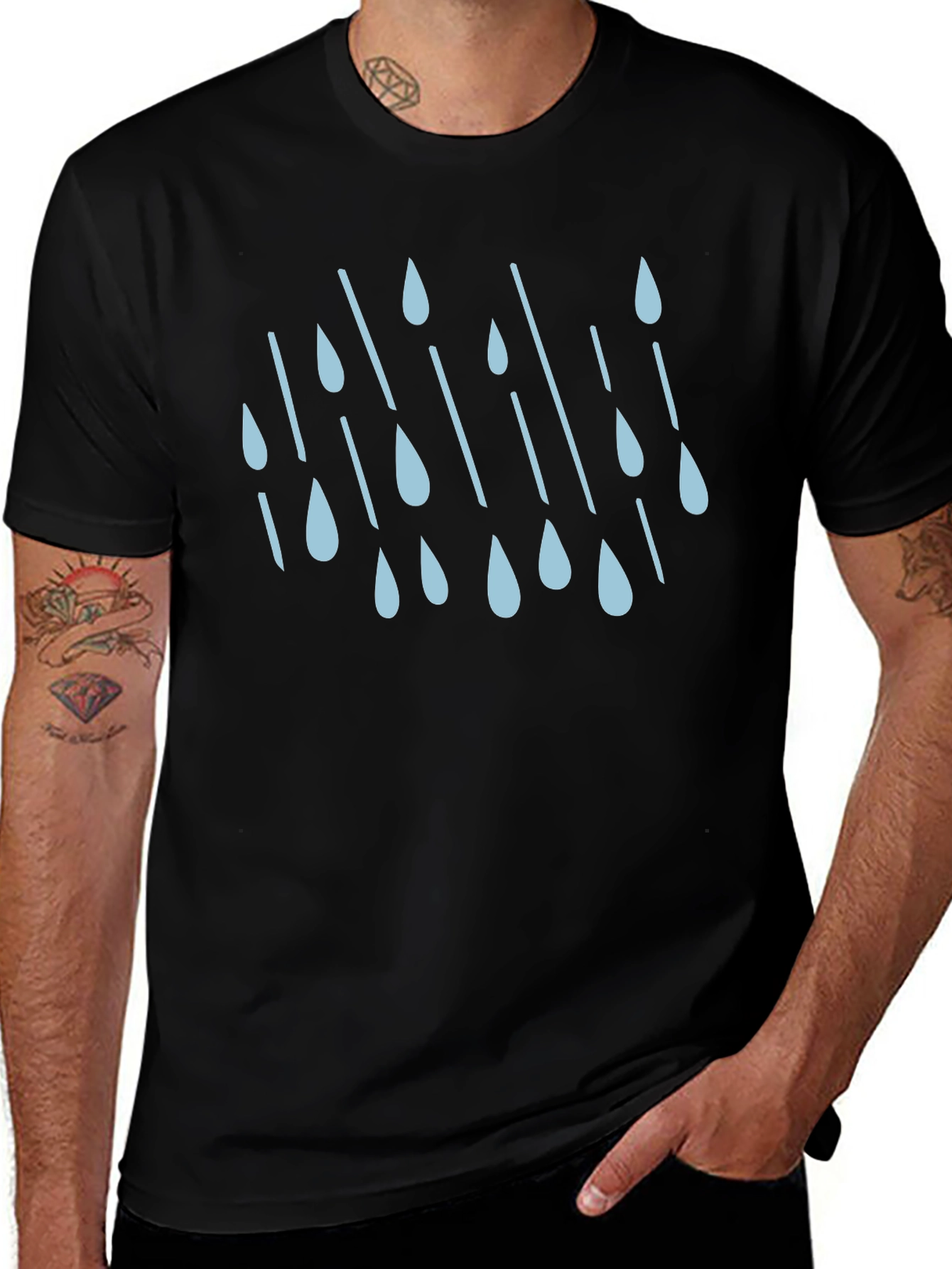 Rain Drop Graphic Tee - Stylish Black Cotton T-Shirt
