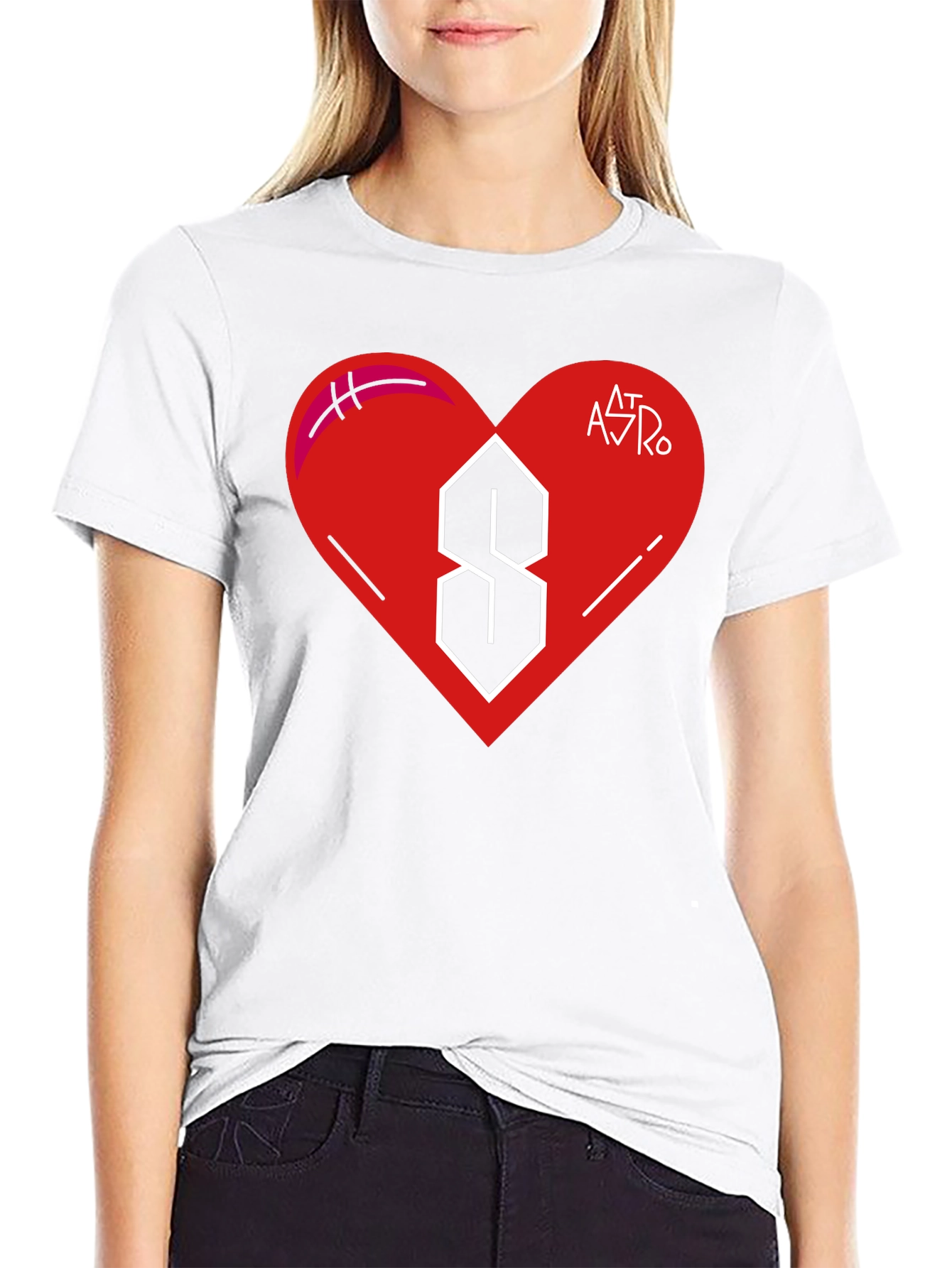 Mens Black T-Shirt with Heart and Letter Graphic