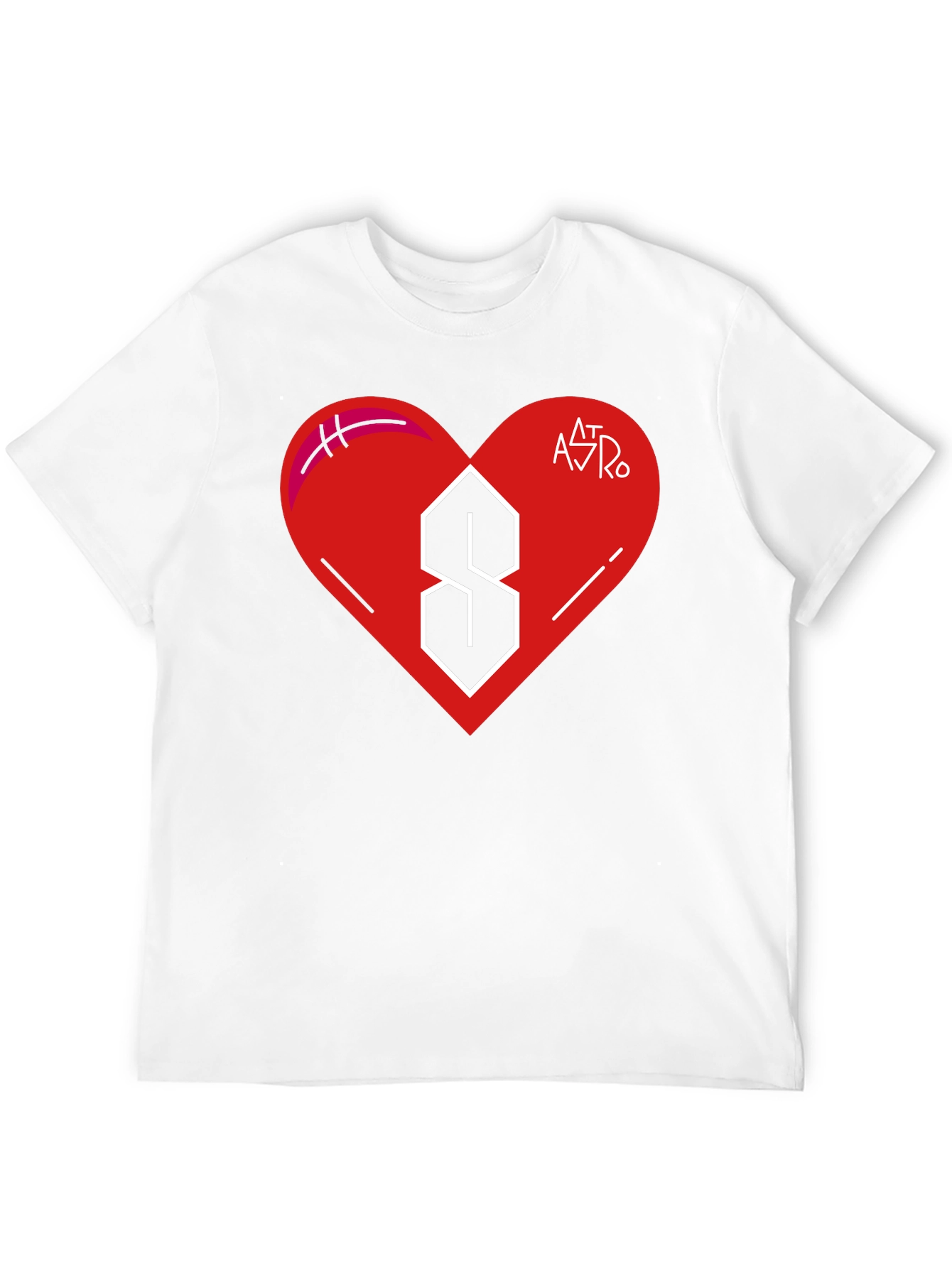 Mens Black T-Shirt with Heart and Letter Graphic