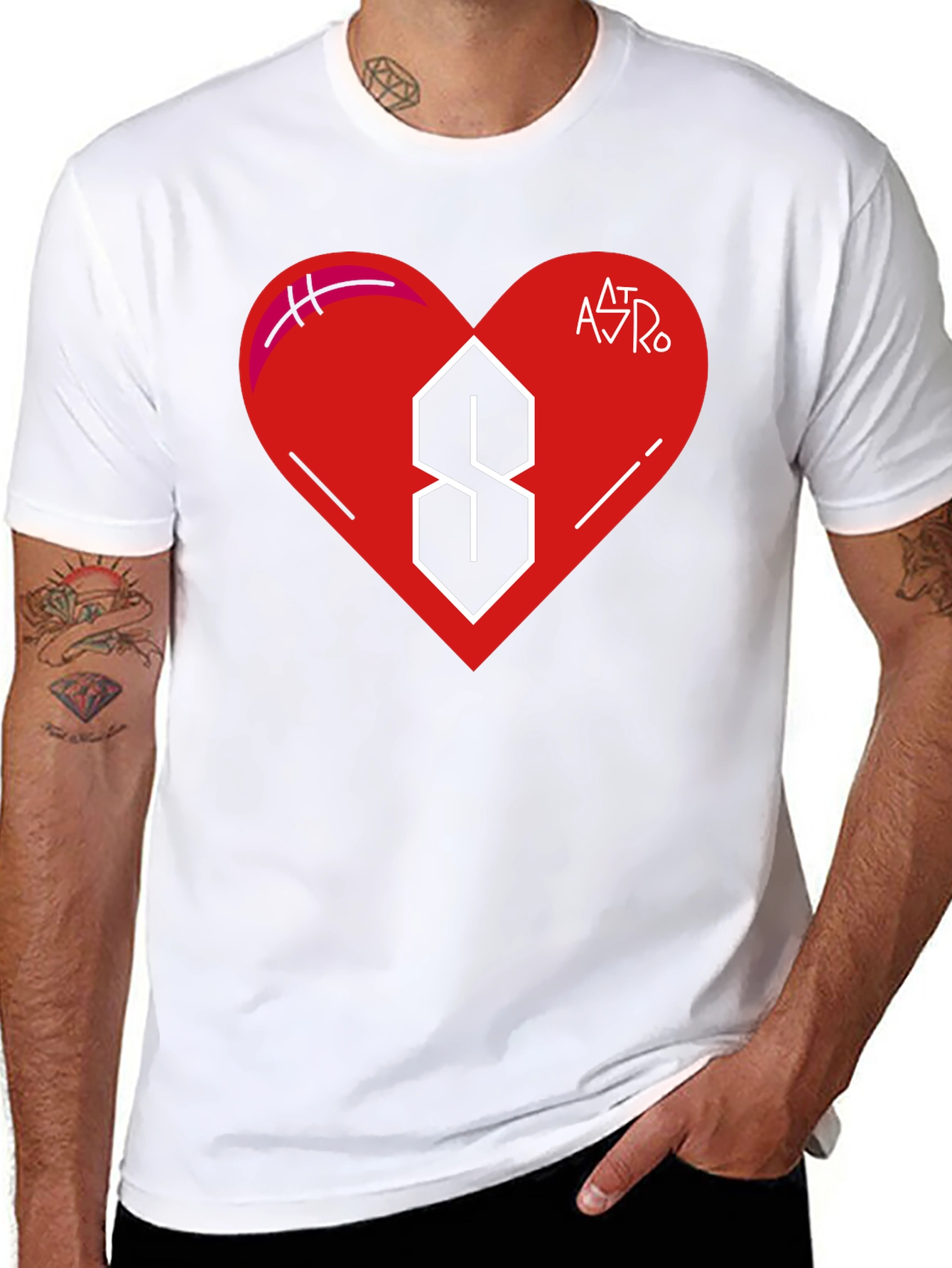 Mens Black T-Shirt with Heart and Letter Graphic