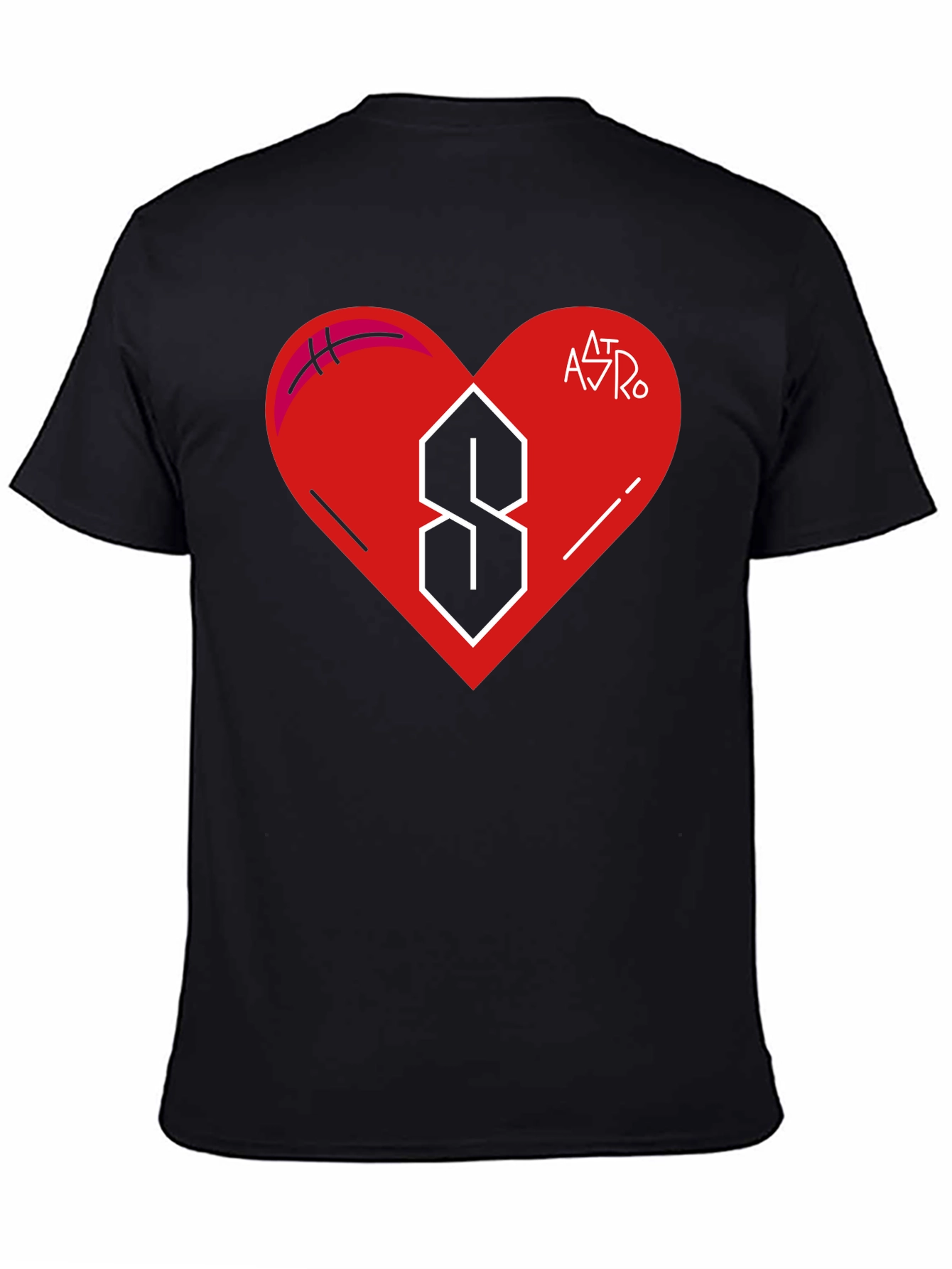 Mens Black T-Shirt with Heart and Letter Graphic
