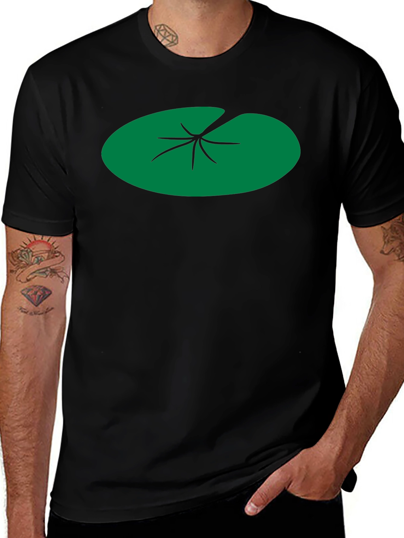 Lily Pad Graphic Tee - Black Cotton T-Shirt