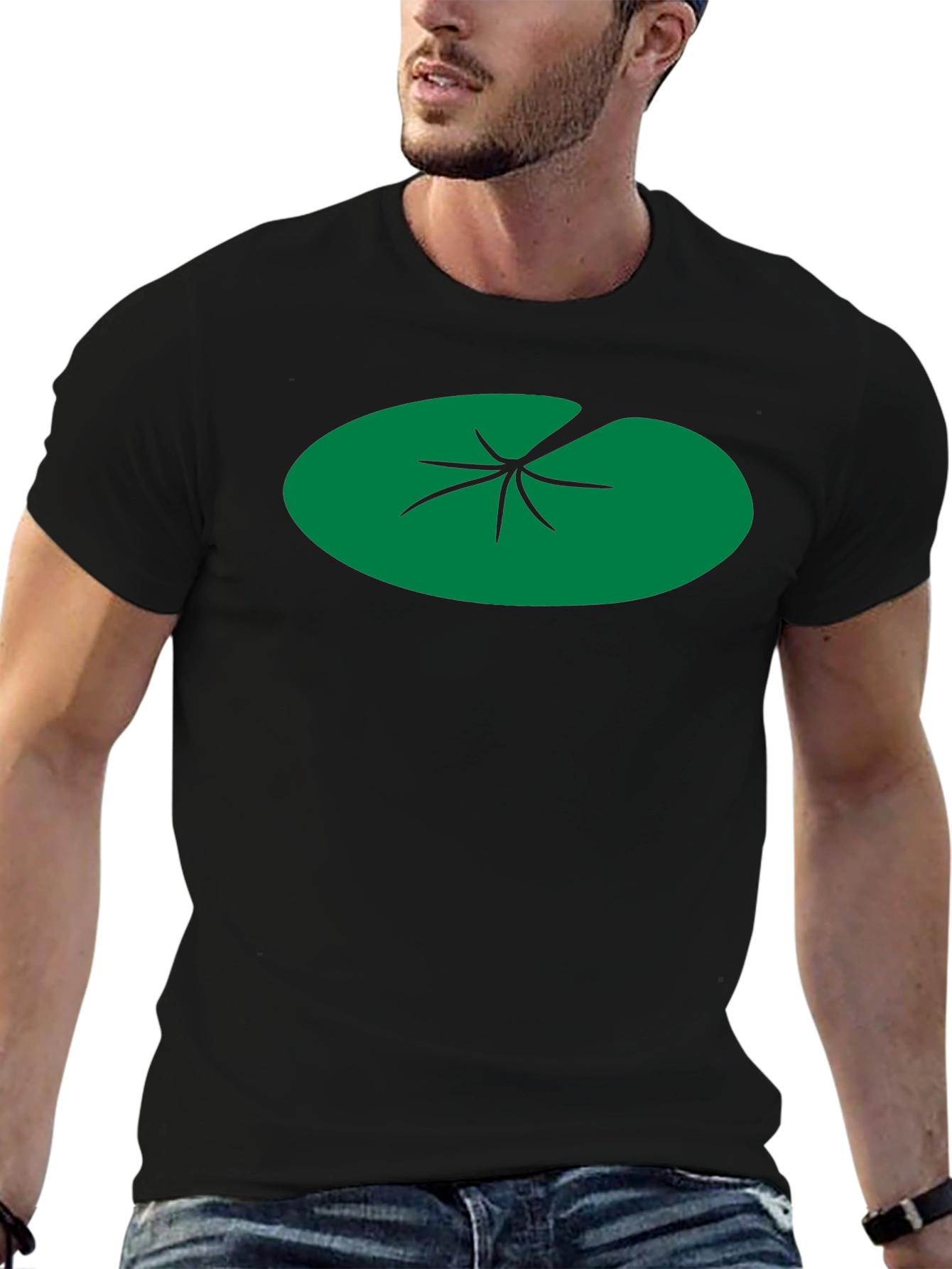 Lily Pad Graphic Tee - Black Cotton T-Shirt