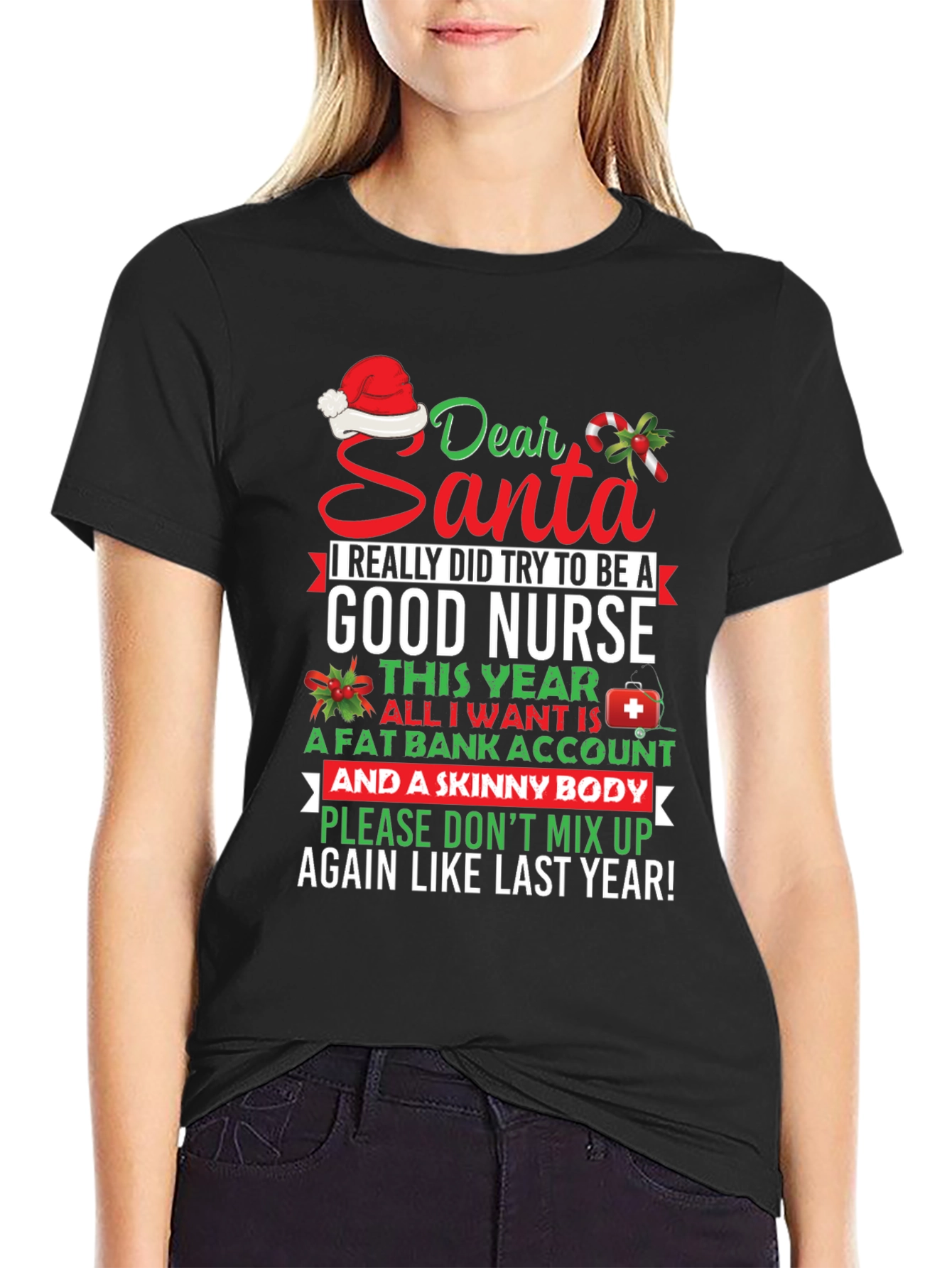 Funny Nurse Christmas T-Shirt Dear Santa Graphic Tee
