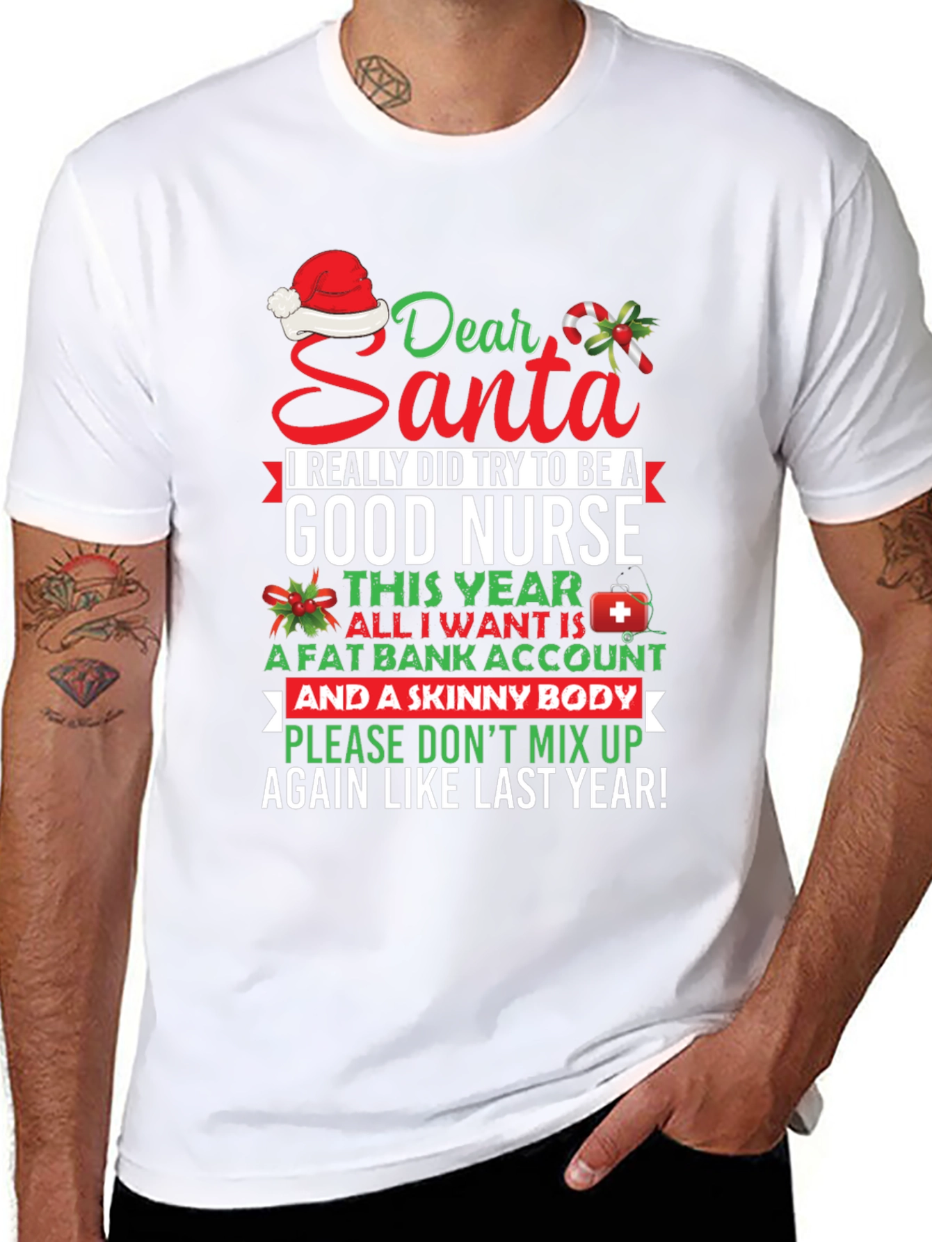 Funny Nurse Christmas T-Shirt Dear Santa Graphic Tee