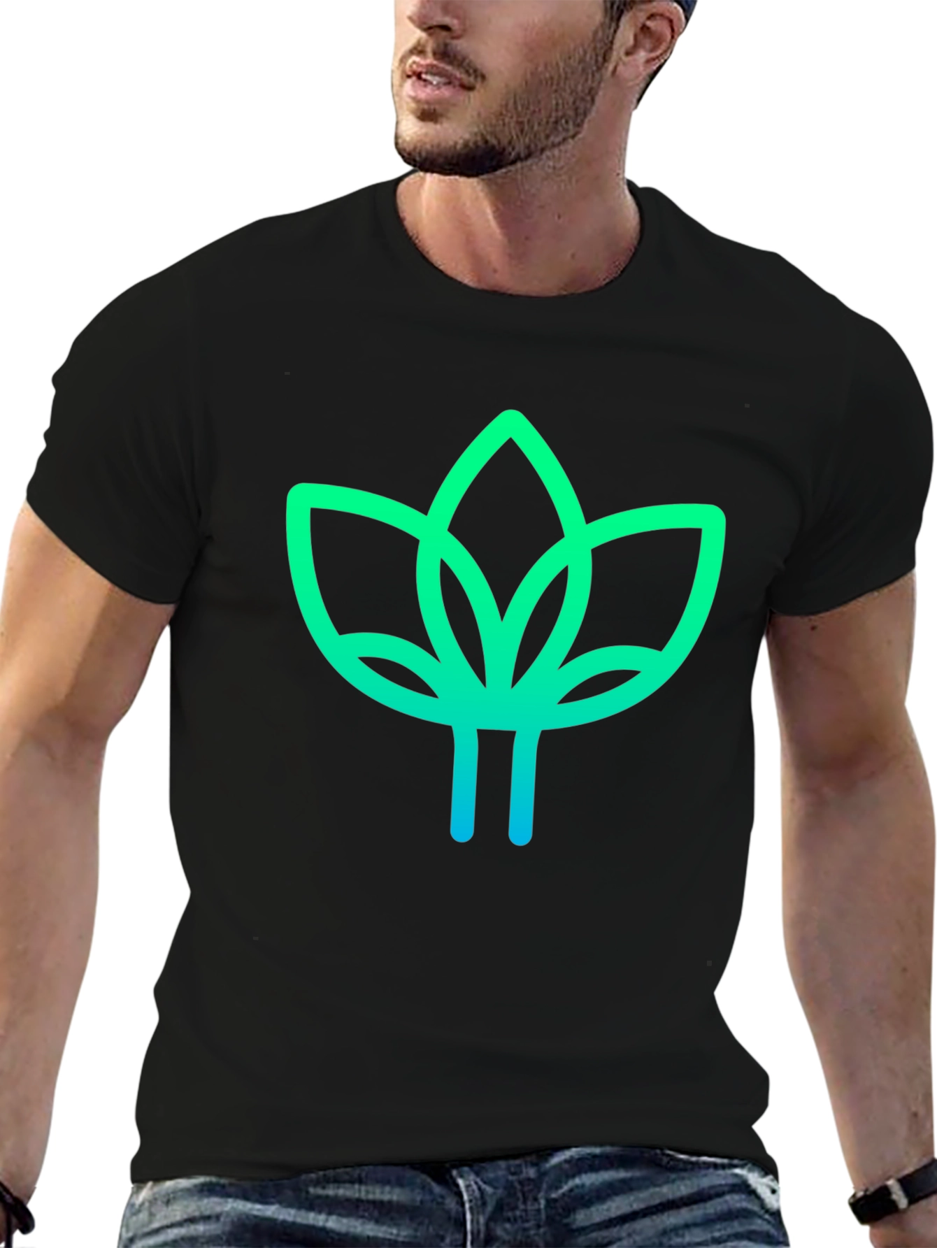 Modern Lotus Design Black T-Shirt