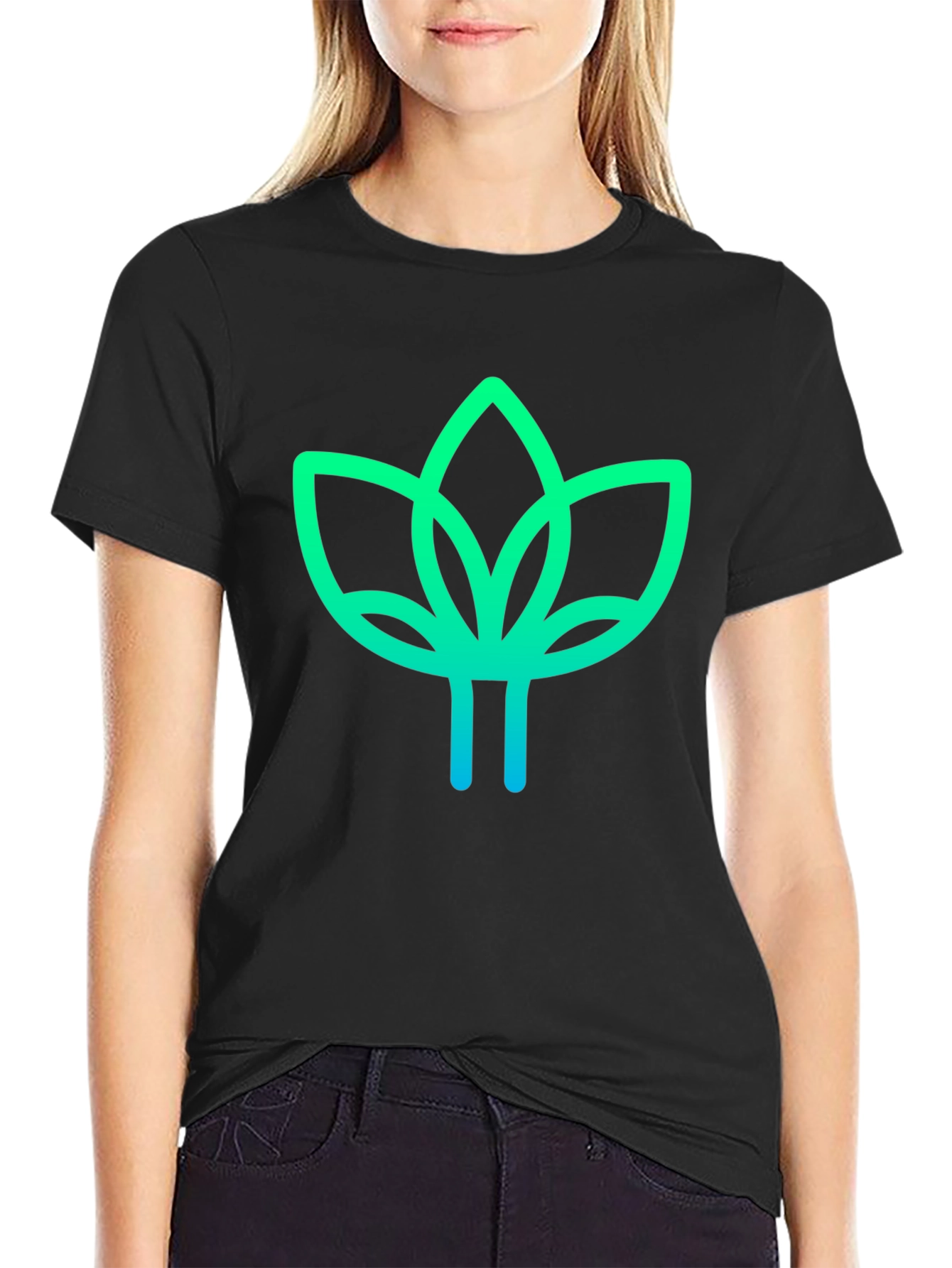 Modern Lotus Design Black T-Shirt