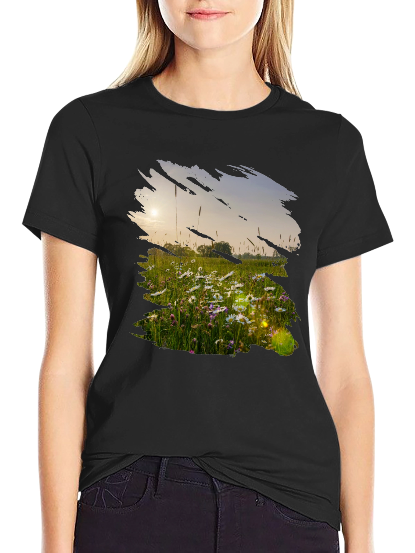 Field of Daisies Black Graphic Tee
