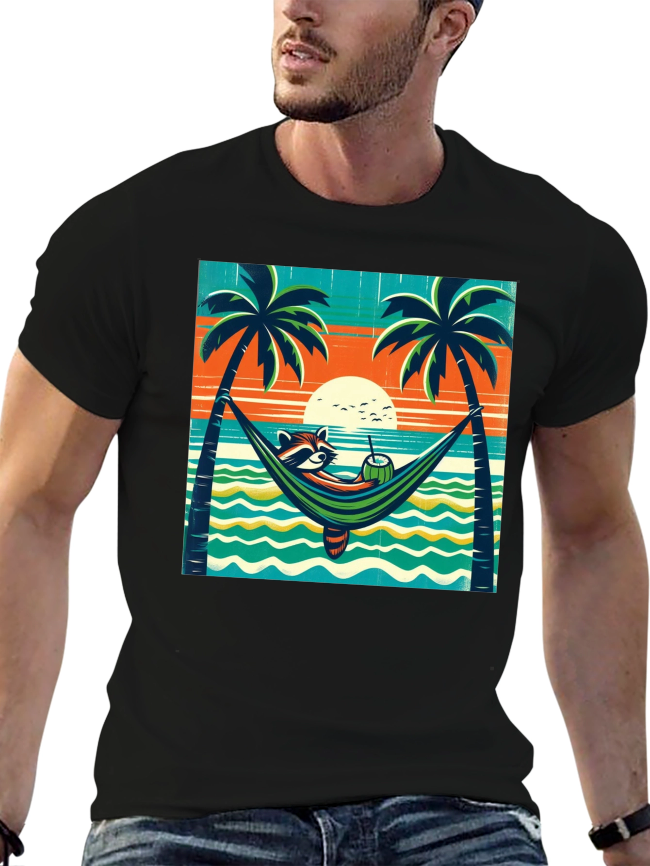 Relaxed Raccoon Beach T-Shirt