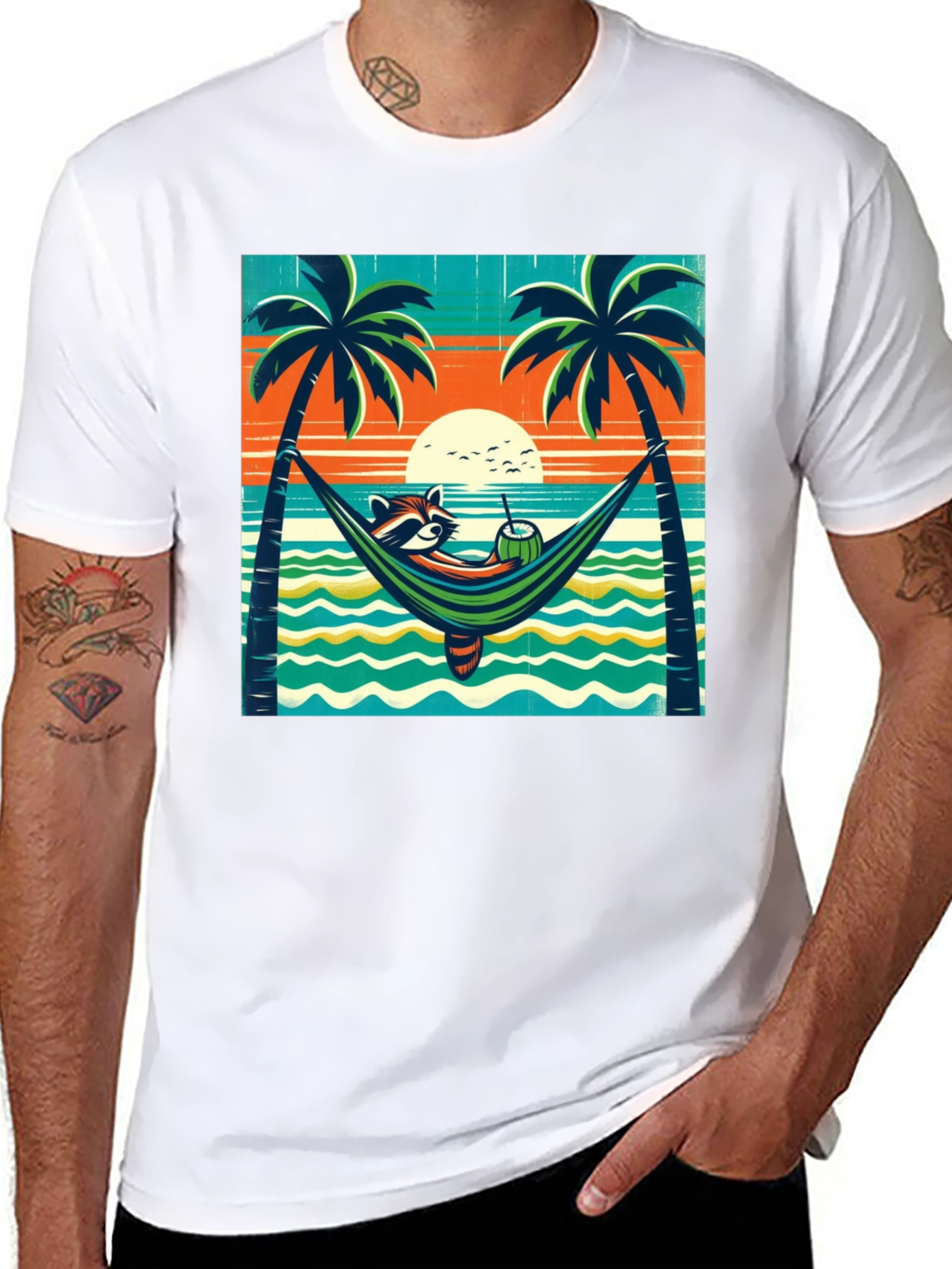 Relaxed Raccoon Beach T-Shirt