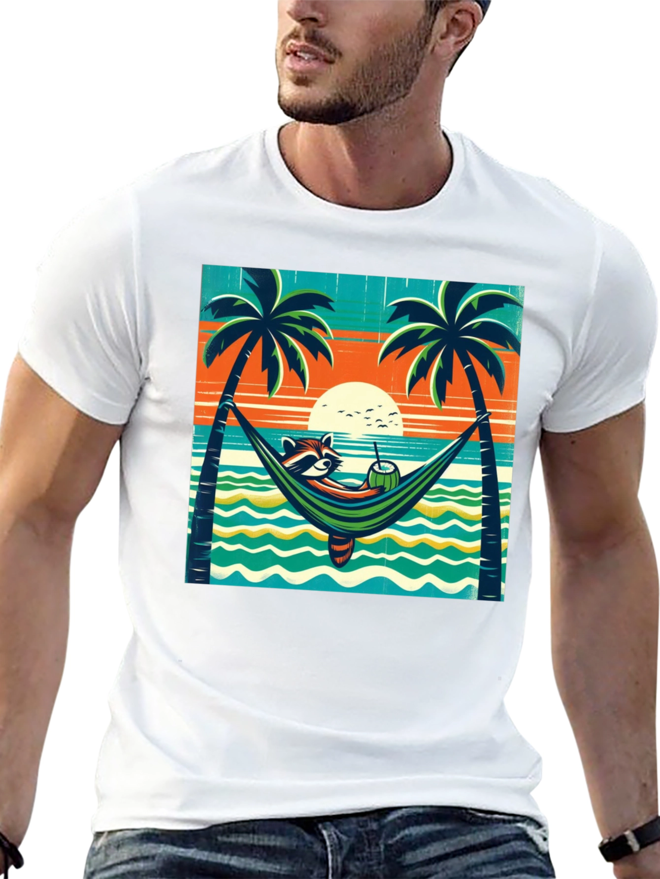 Relaxed Raccoon Beach T-Shirt