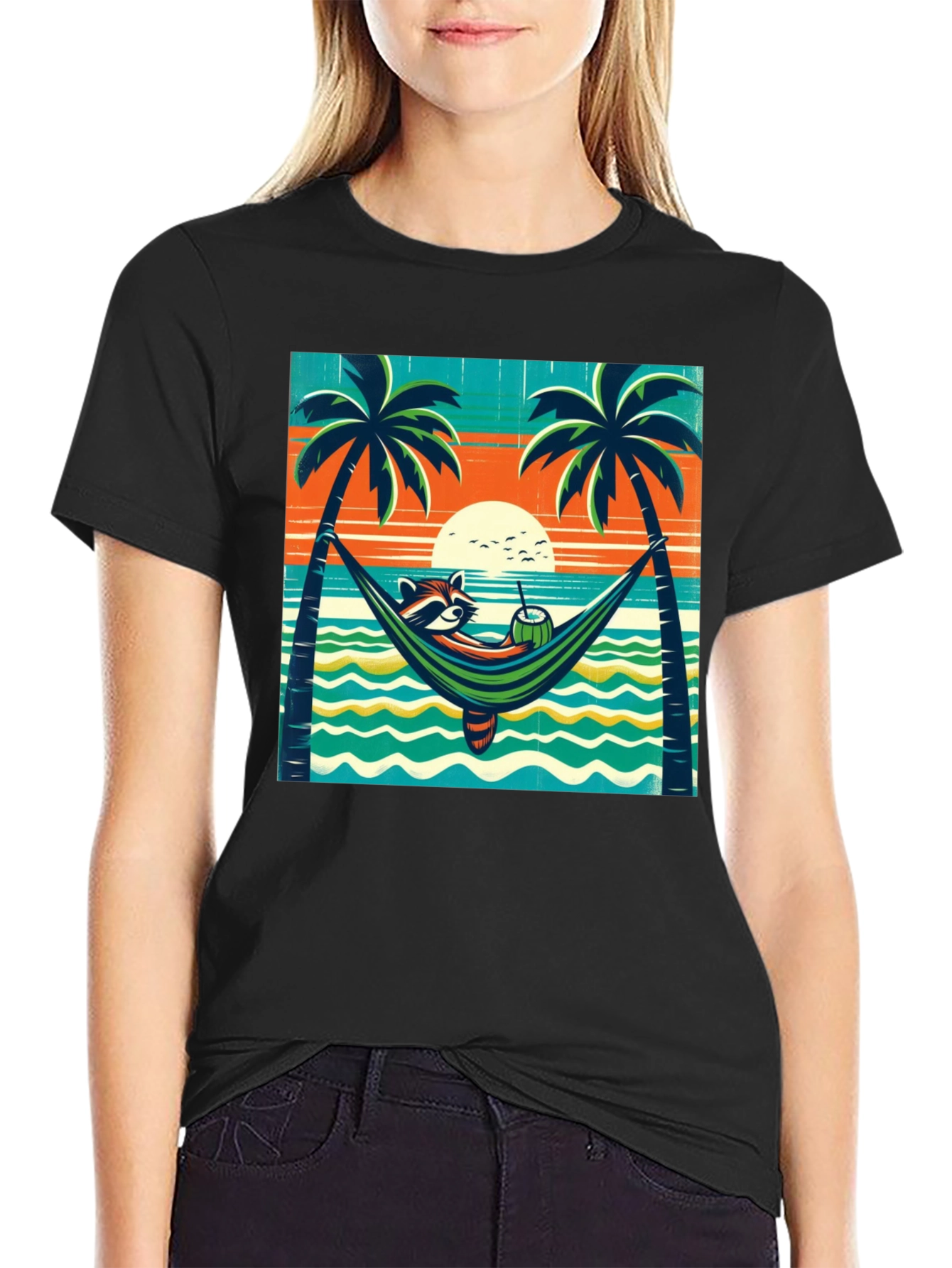 Relaxed Raccoon Beach T-Shirt
