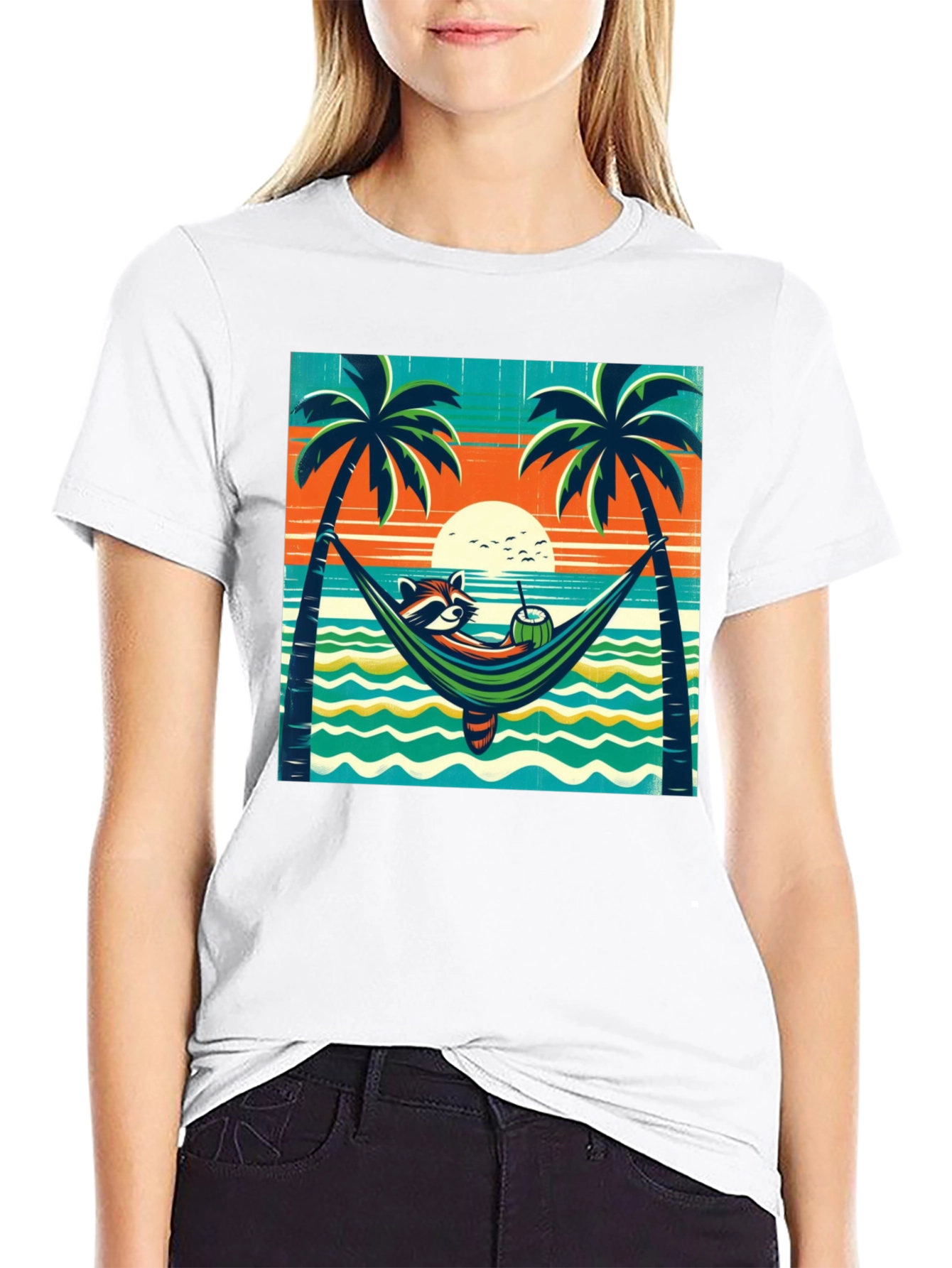 Relaxed Raccoon Beach T-Shirt