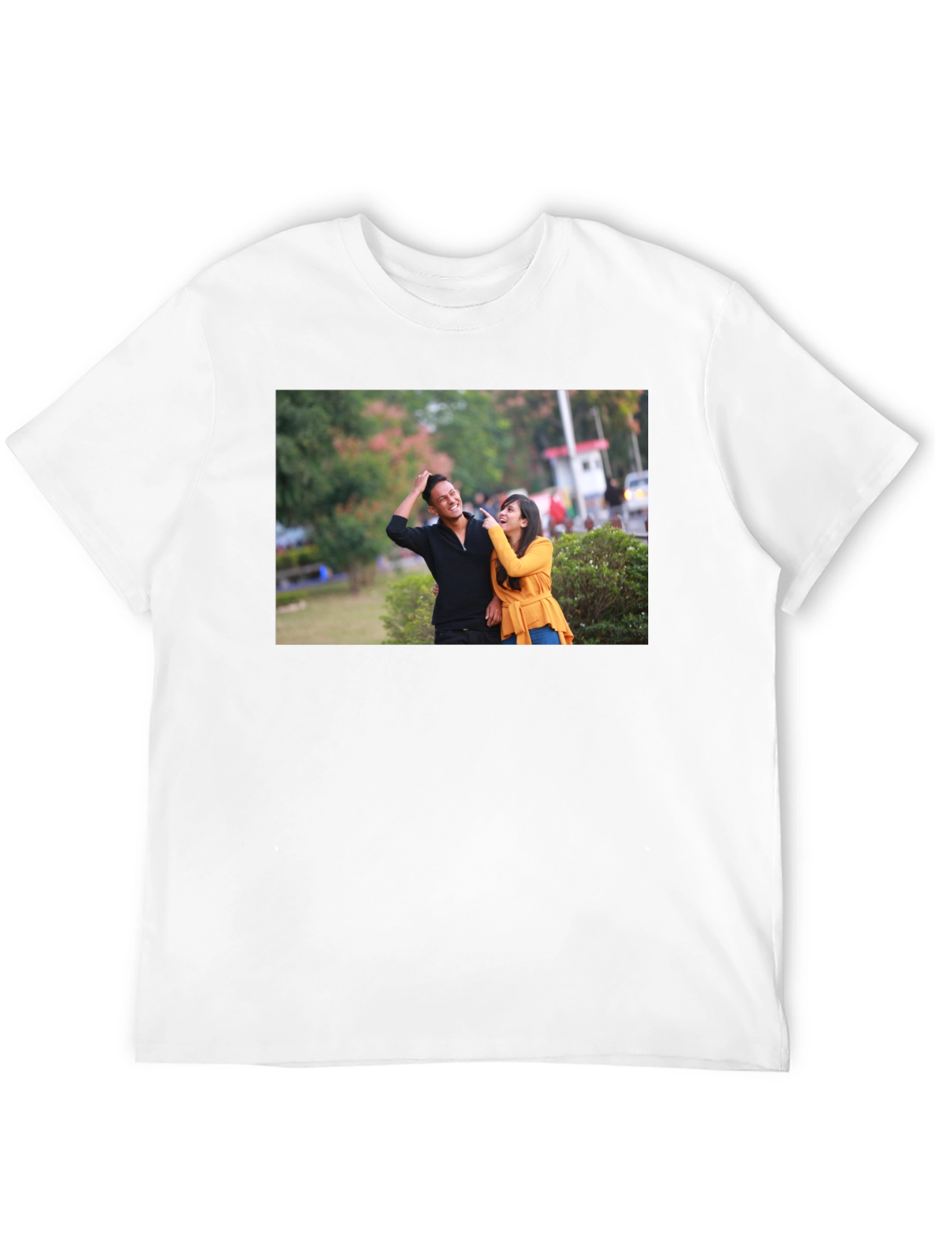 Stylish Black T-Shirt with Couple Print