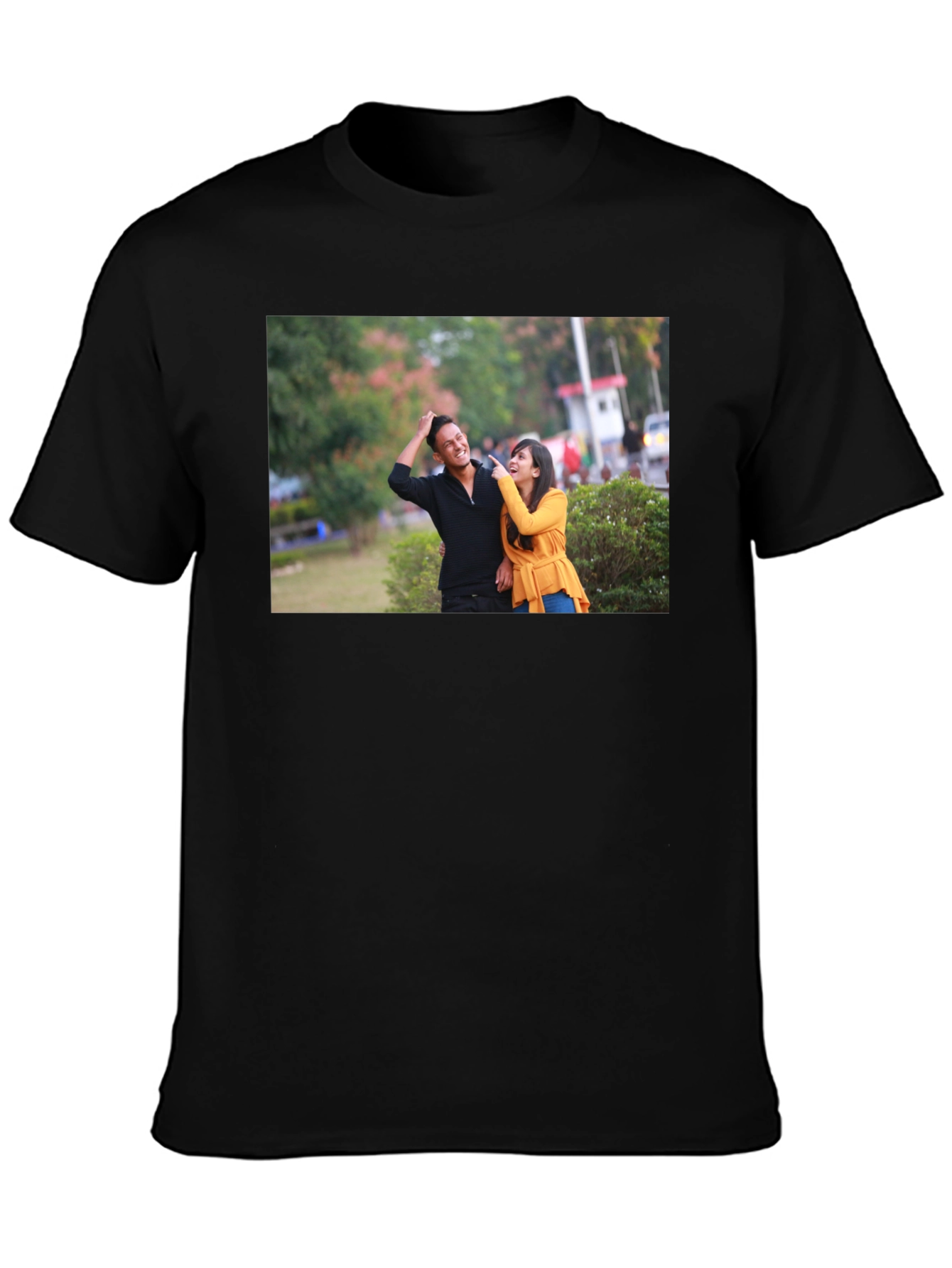 Stylish Black T-Shirt with Couple Print