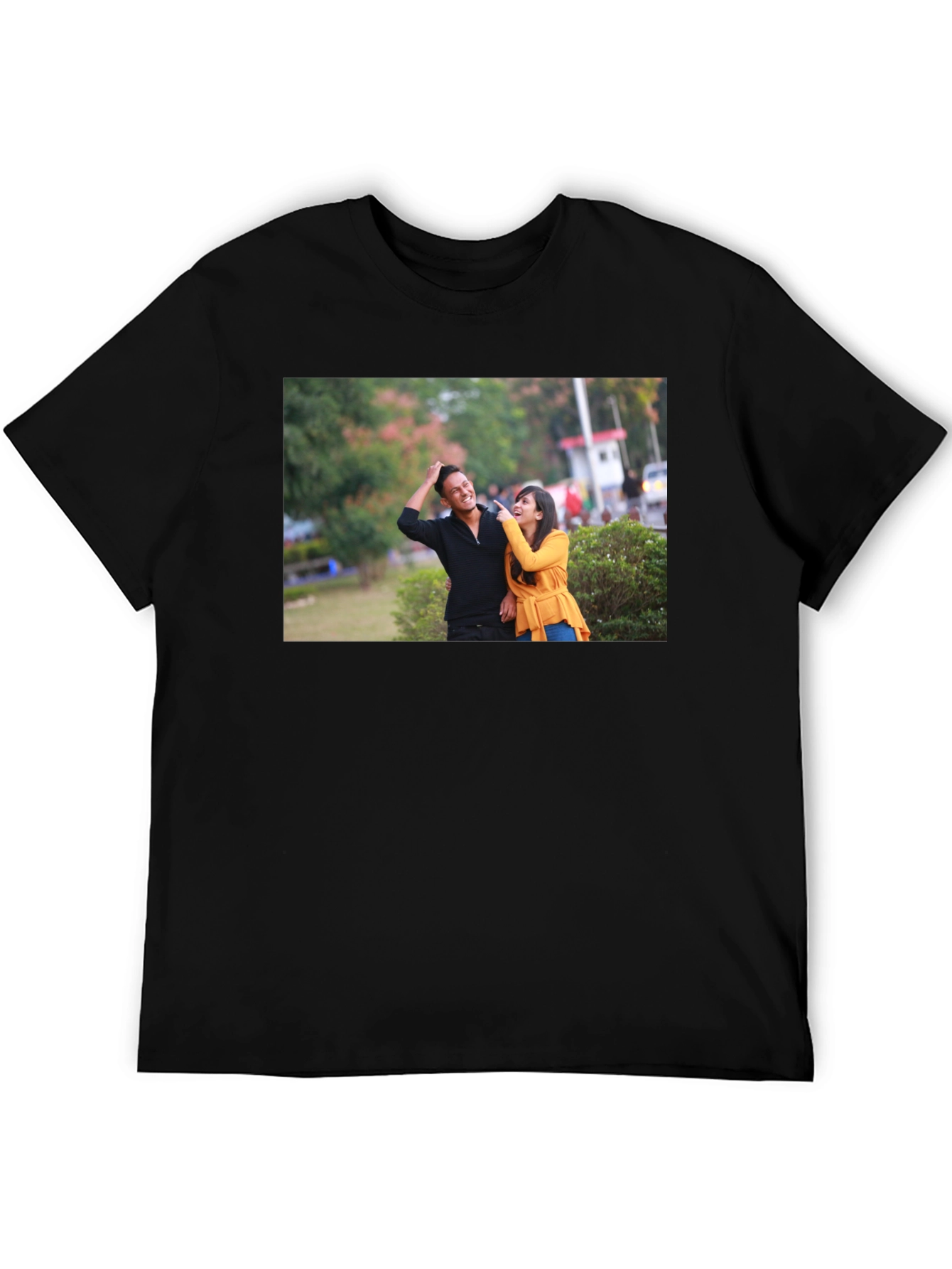 Stylish Black T-Shirt with Couple Print