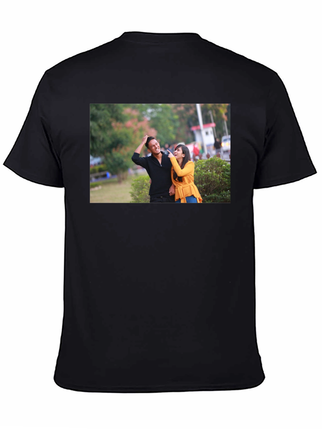 Stylish Black T-Shirt with Couple Print