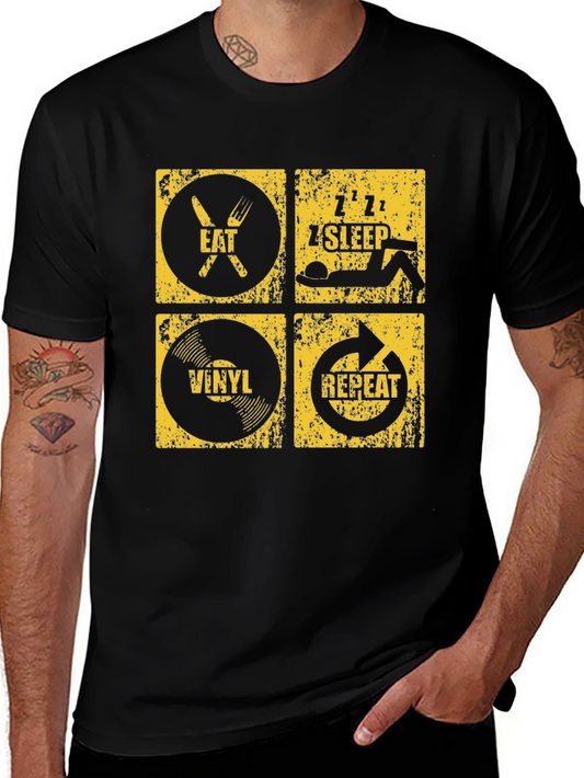 Eat Sleep Vinyl Repeat Graphic Tee - Black T-Shirt
