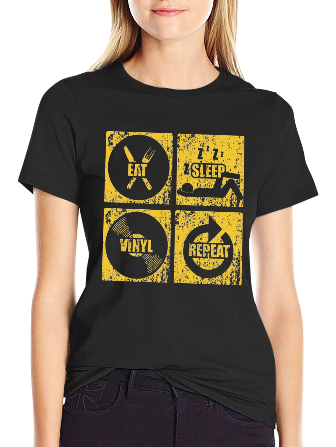Eat Sleep Vinyl Repeat Graphic Tee - Black T-Shirt