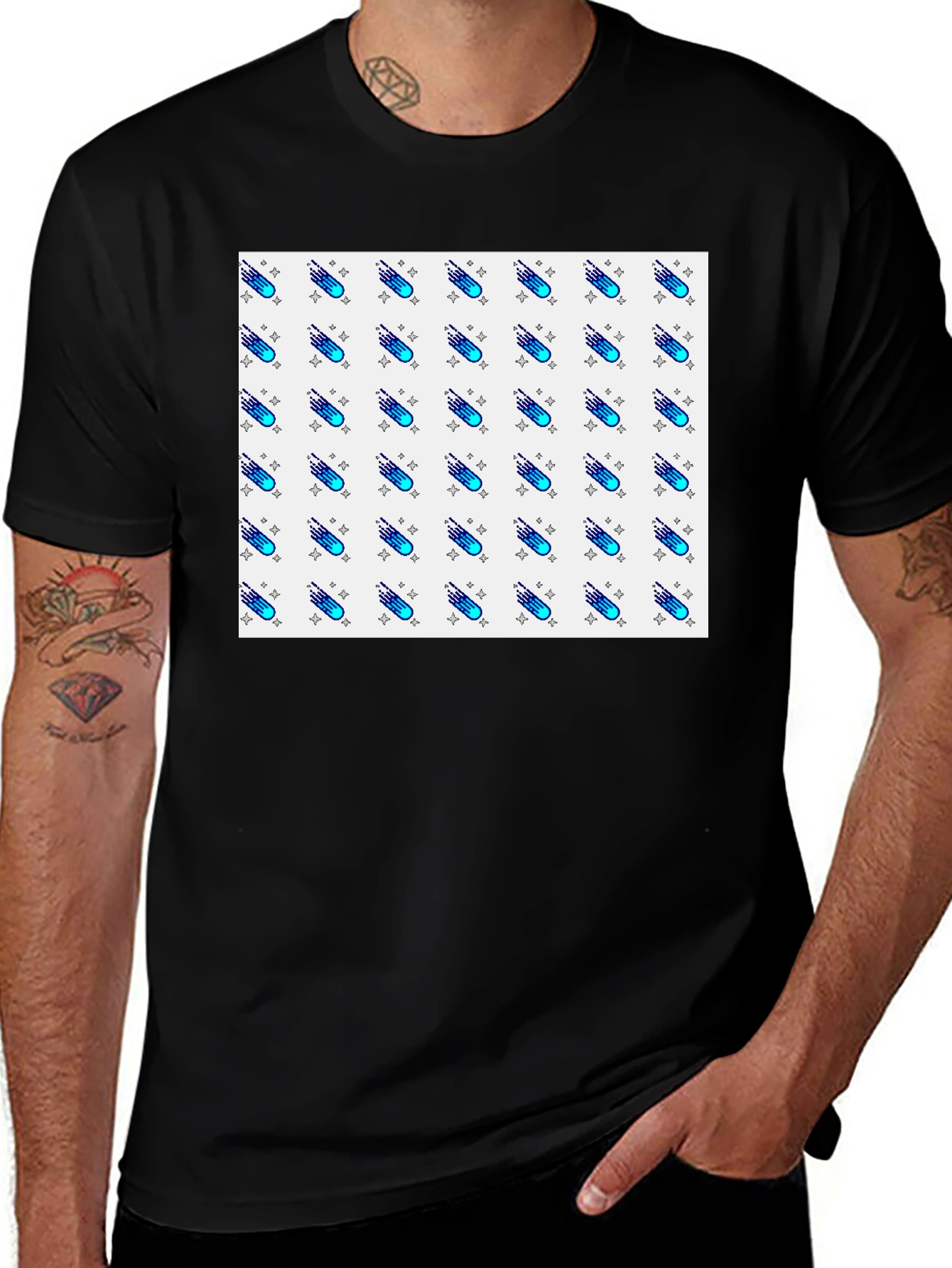 Cool Comet Pattern Black T-Shirt