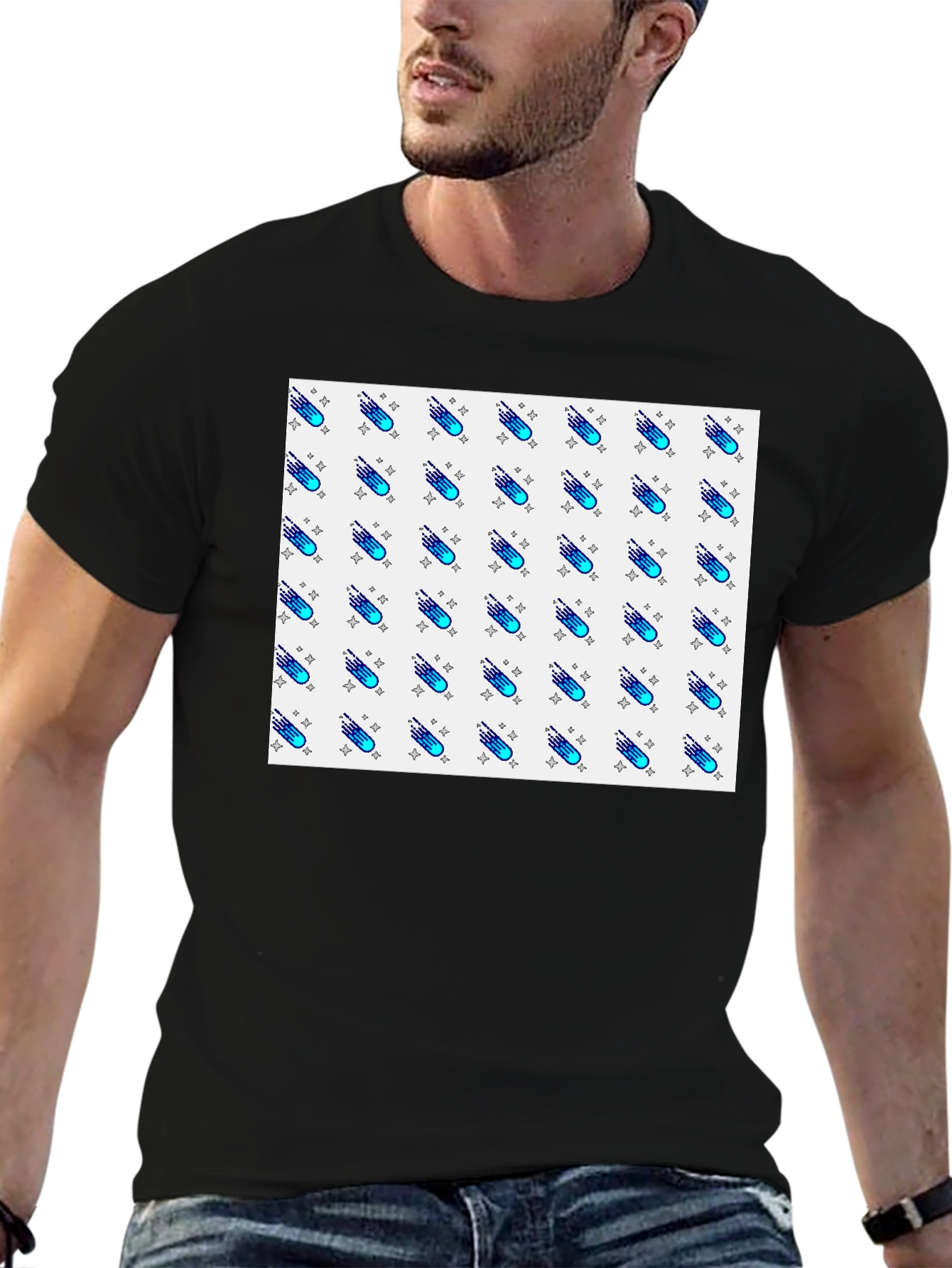 Cool Comet Pattern Black T-Shirt