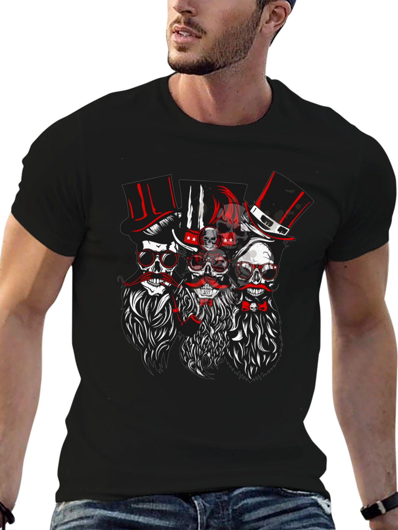 Skull & Mustache Graphic T-Shirt - Mens Black Tee