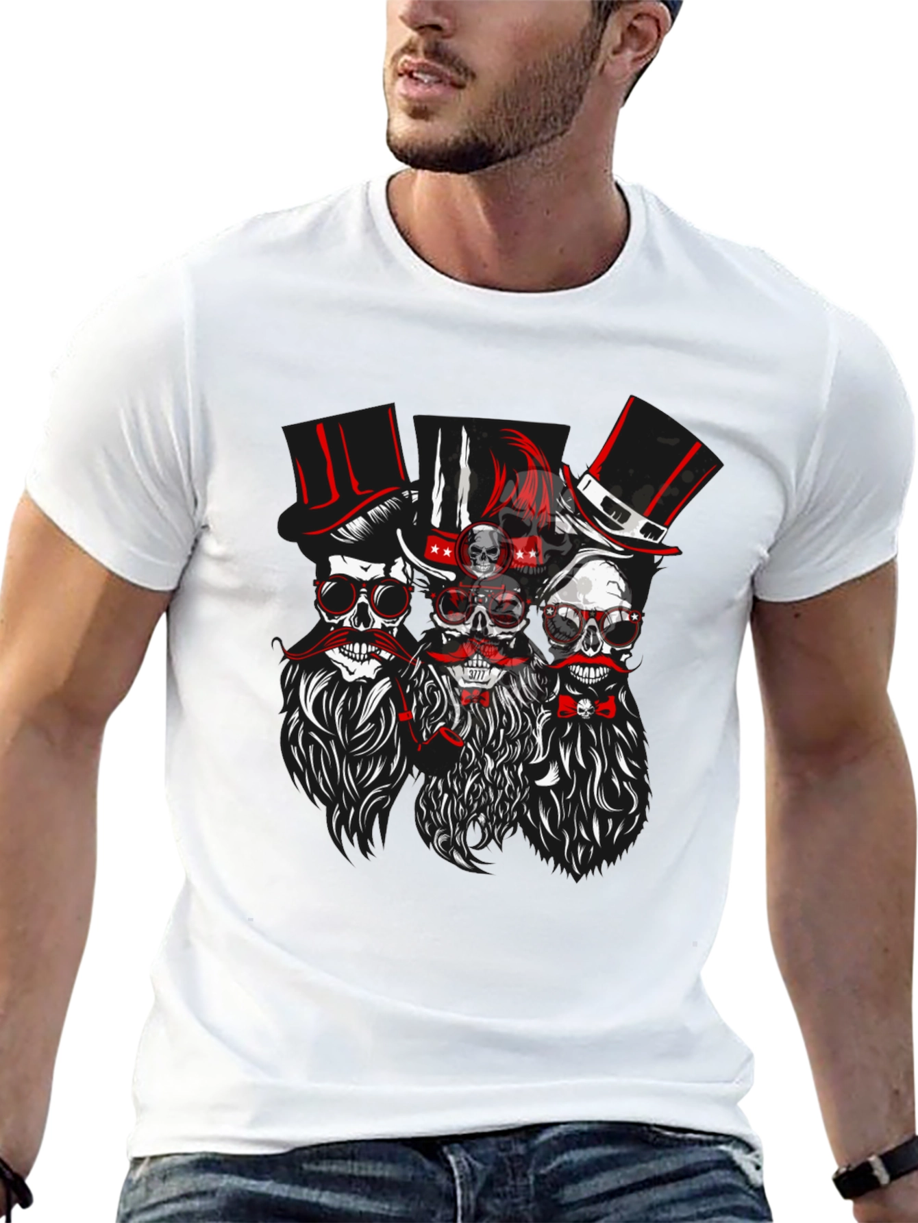Skull & Mustache Graphic T-Shirt - Mens Black Tee