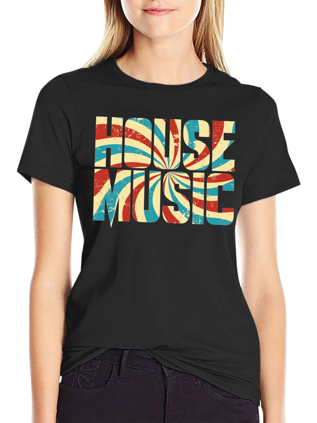 Retro House Music Graphic Tee - Black