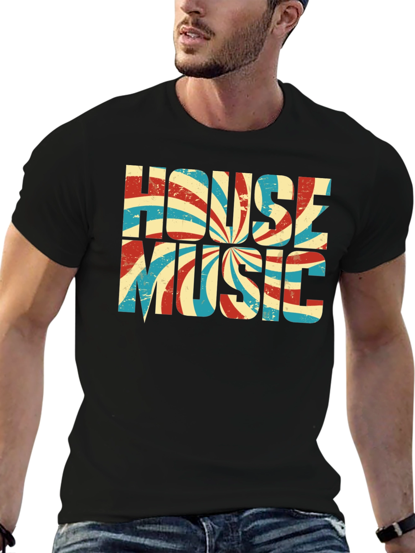 Retro House Music Graphic Tee - Black