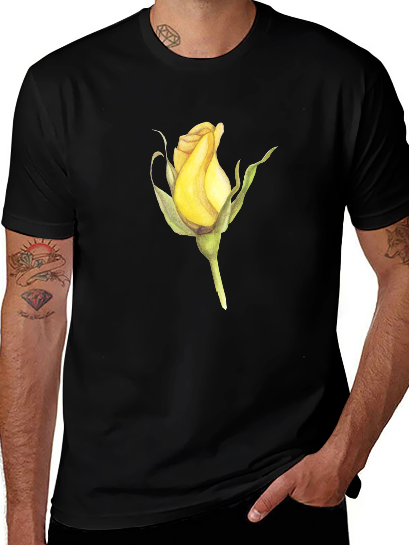 Rose Bud Graphic Black T-Shirt