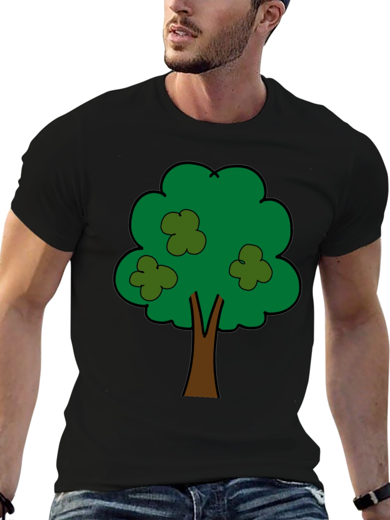 Cartoon Tree Graphic Tee - Unisex Black T-Shirt