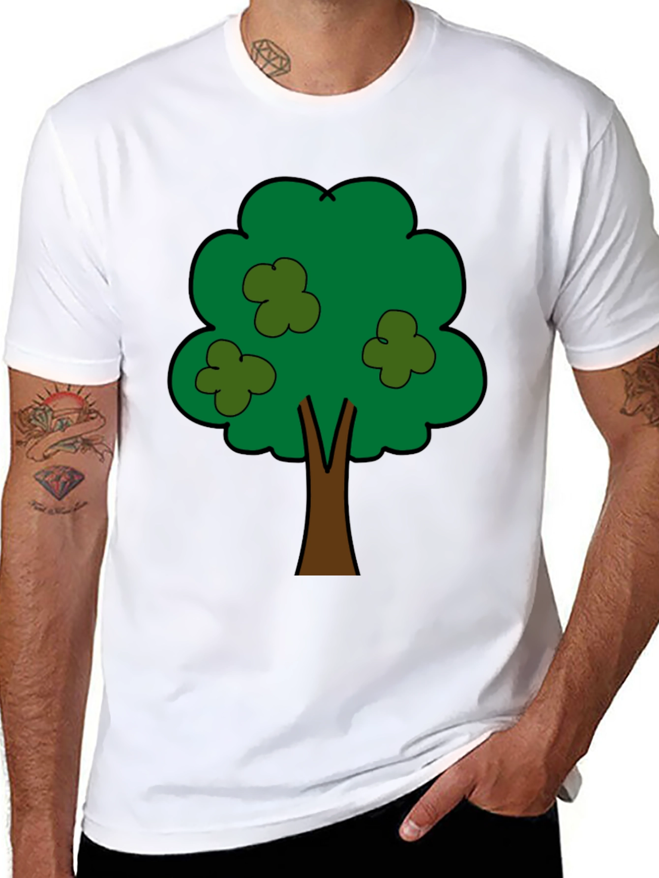 Cartoon Tree Graphic Tee - Unisex Black T-Shirt