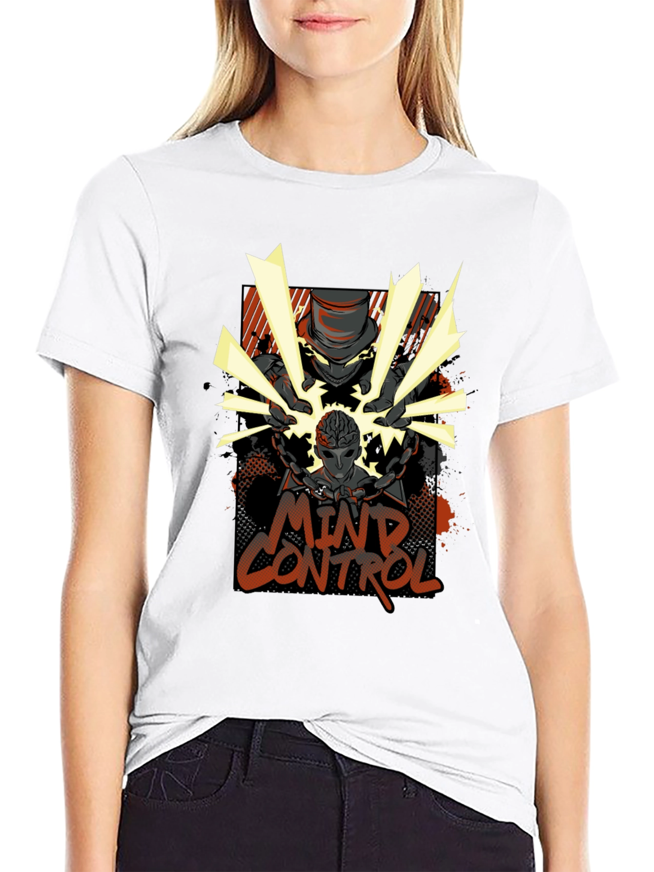 Mind Control Graphic Print Black T-Shirt