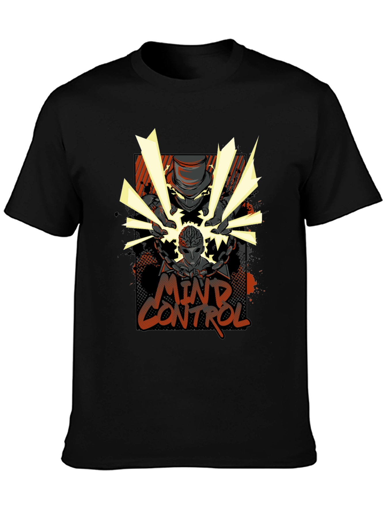 Mind Control Graphic Print Black T-Shirt