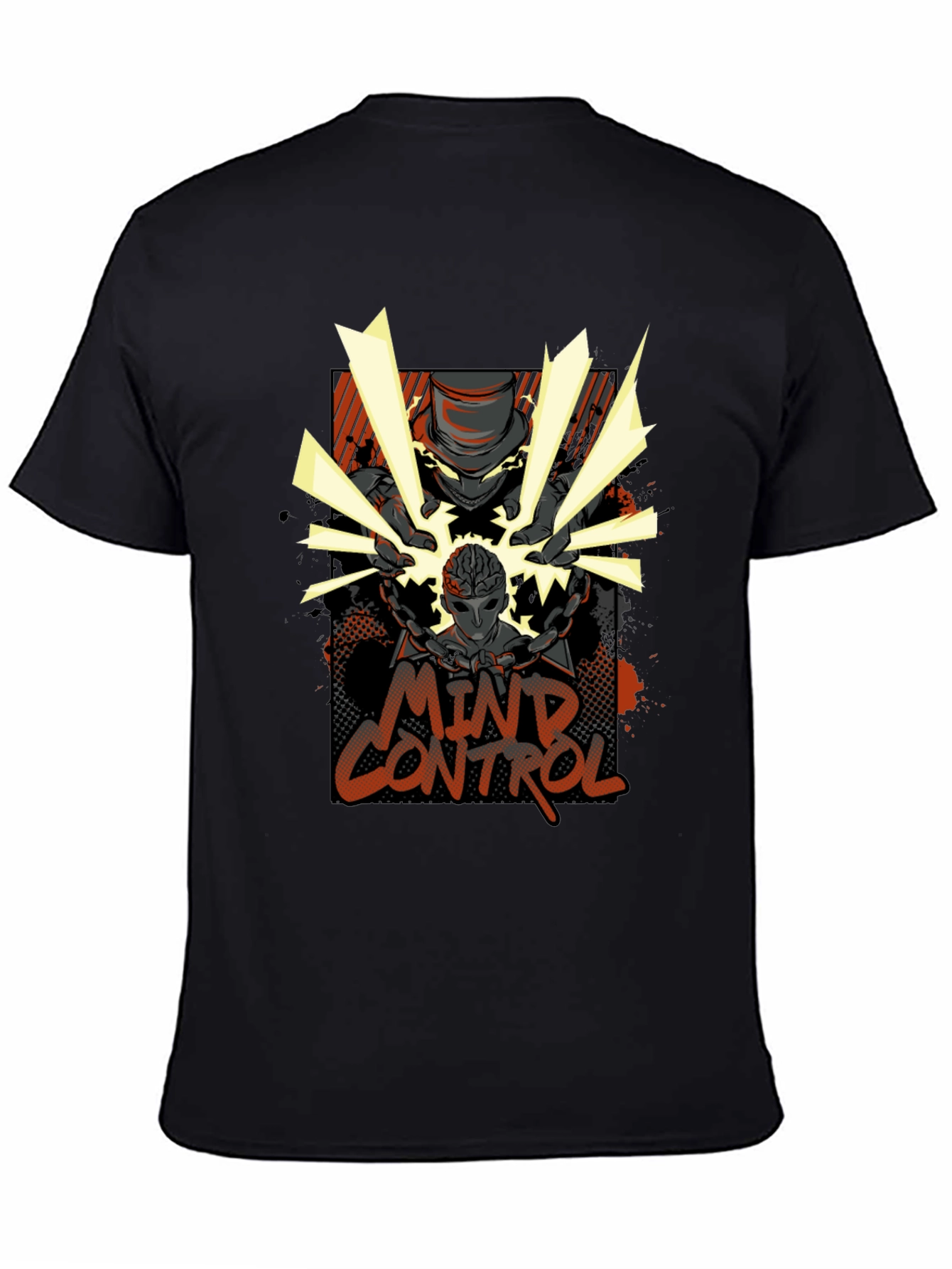 Mind Control Graphic Print Black T-Shirt