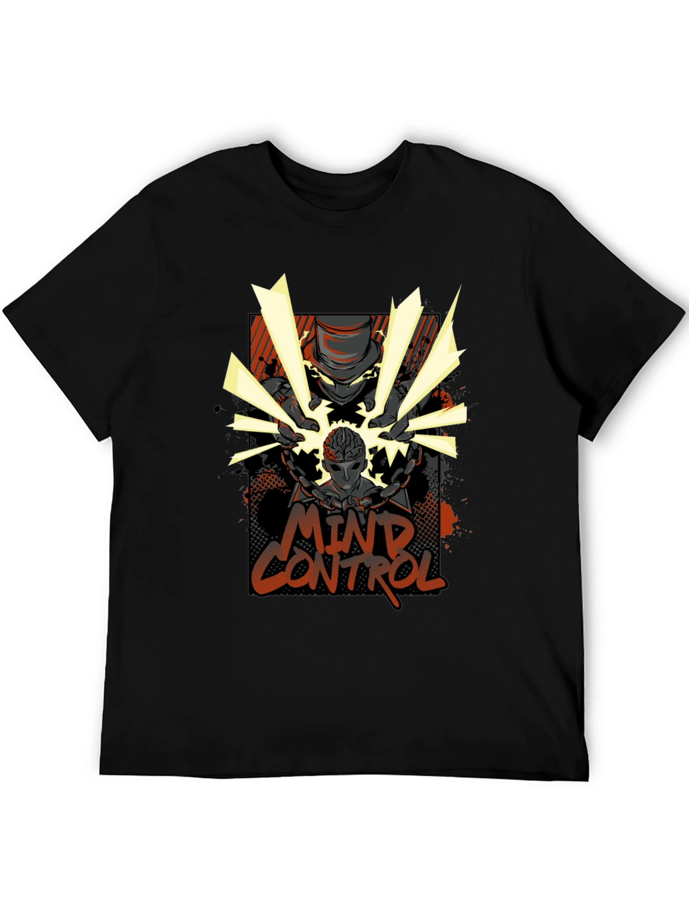 Mind Control Graphic Print Black T-Shirt
