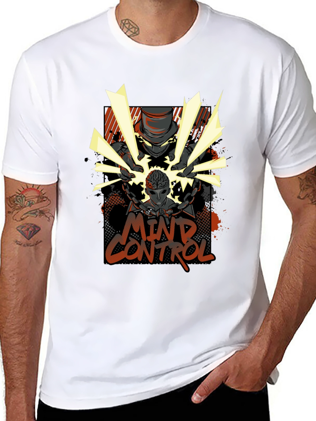 Mind Control Graphic Print Black T-Shirt