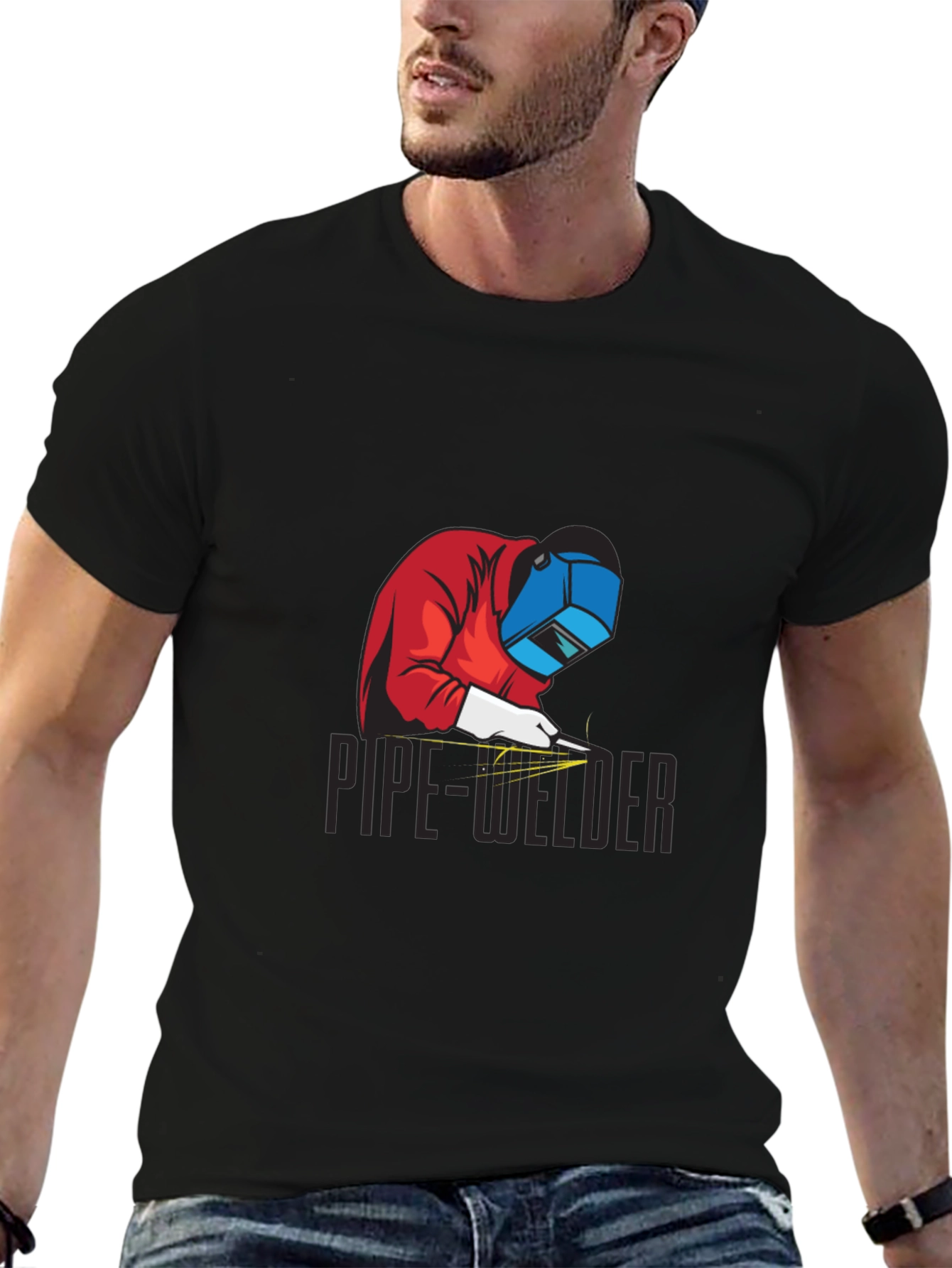 Pipe Welder Graphic Tee - Black Cotton T-Shirt