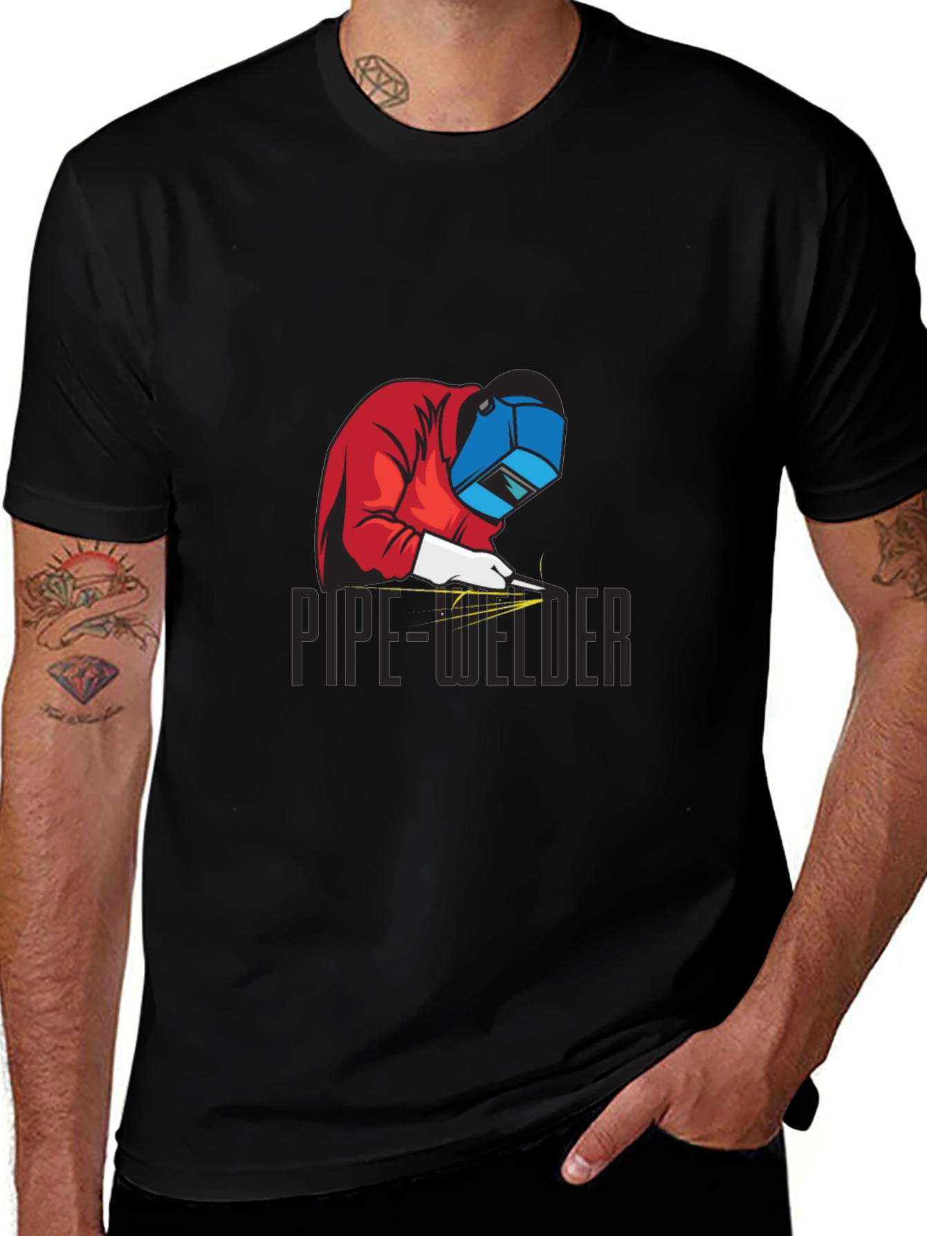 Pipe Welder Graphic Tee - Black Cotton T-Shirt