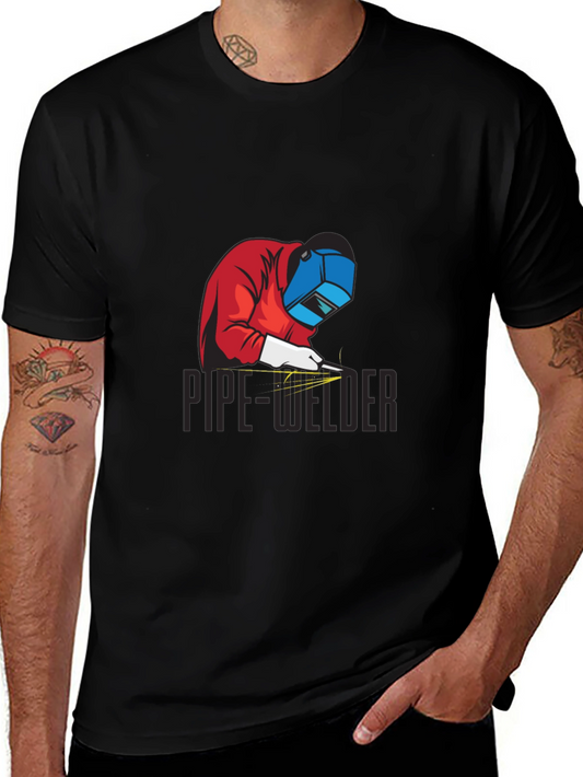 Pipe Welder Graphic Tee - Black Cotton T-Shirt
