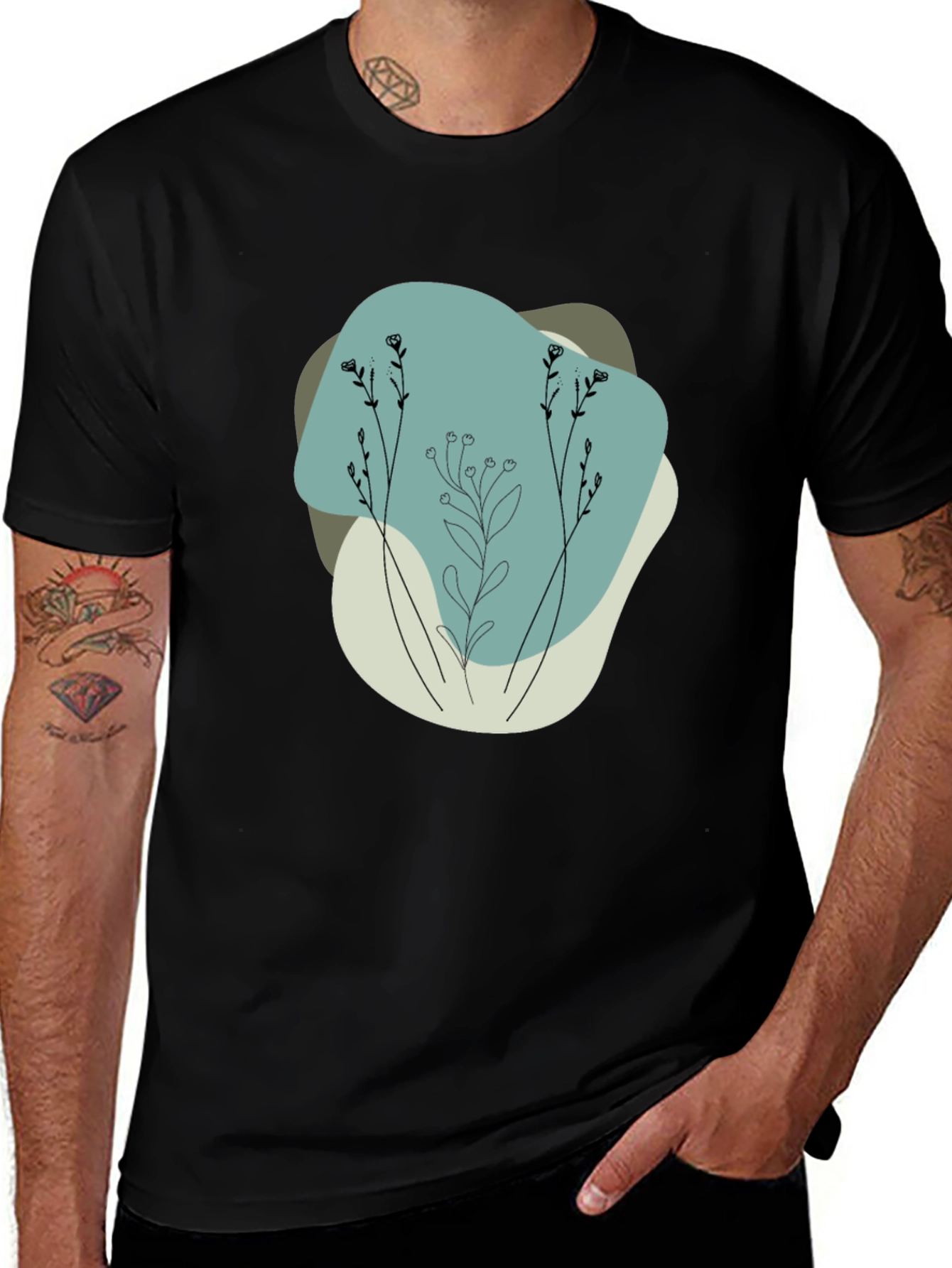 Minimalist Floral Graphic Black Tee