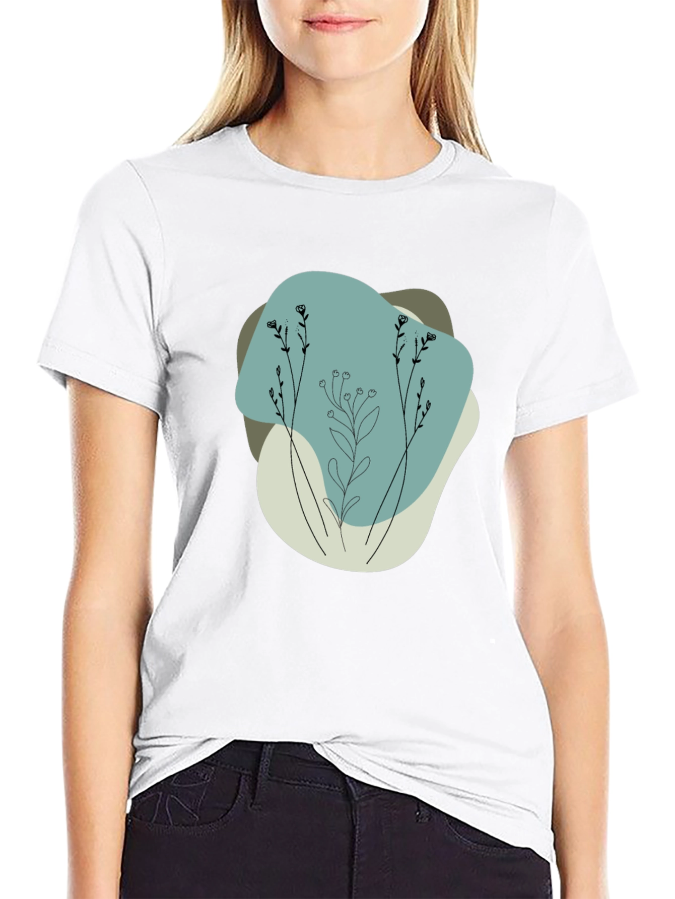 Minimalist Floral Graphic Black Tee