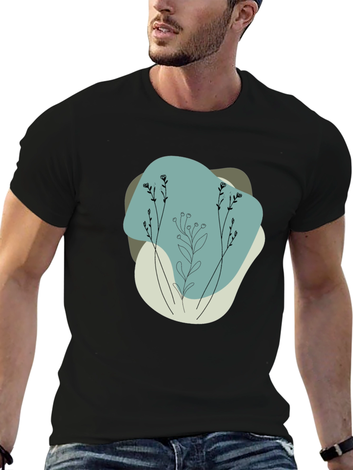 Minimalist Floral Graphic Black Tee