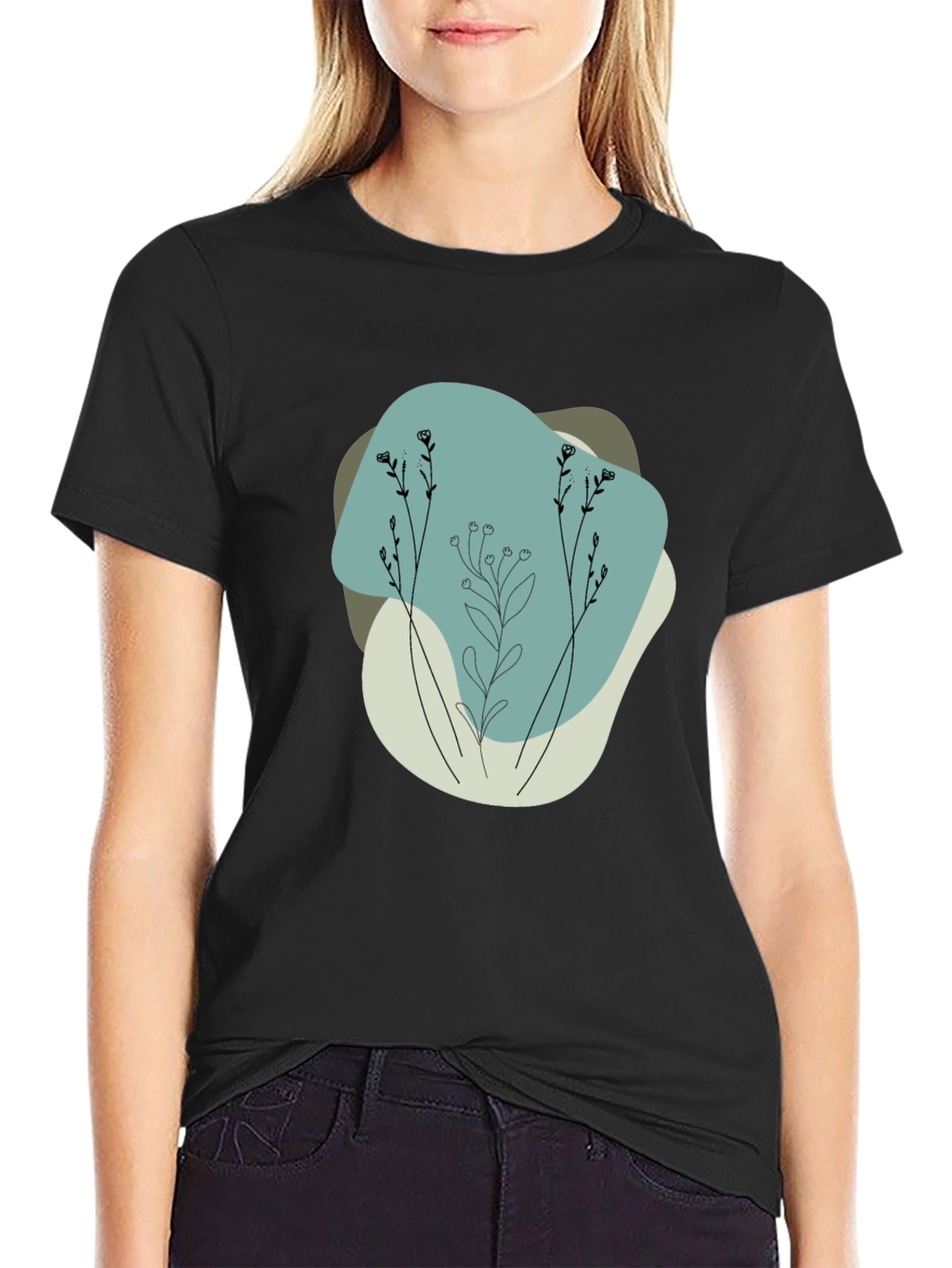 Minimalist Floral Graphic Black Tee