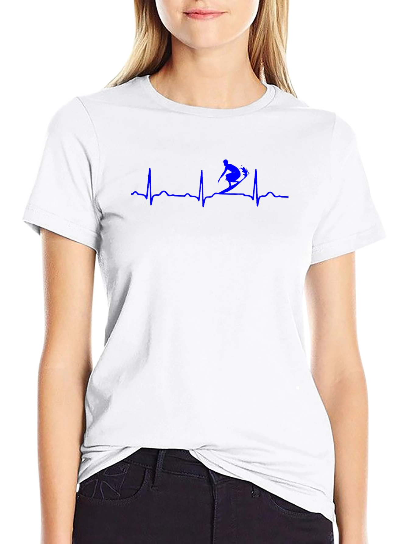 Skiing Heartbeat Black T-Shirt