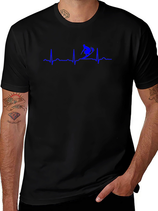 Skiing Heartbeat Black T-Shirt
