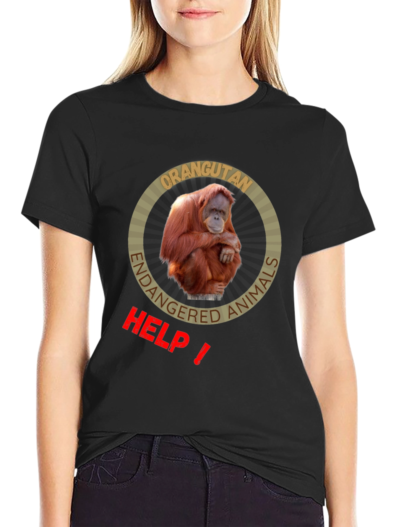 Orangutan Endangered Animals Black T-Shirt