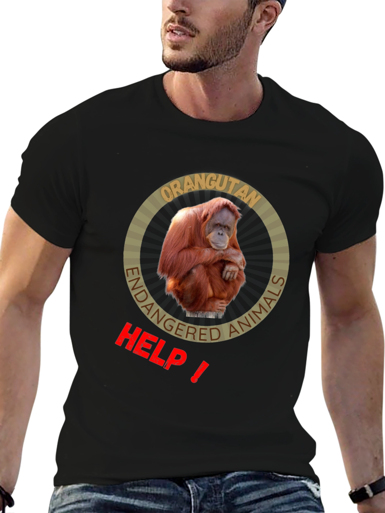Orangutan Endangered Animals Black T-Shirt