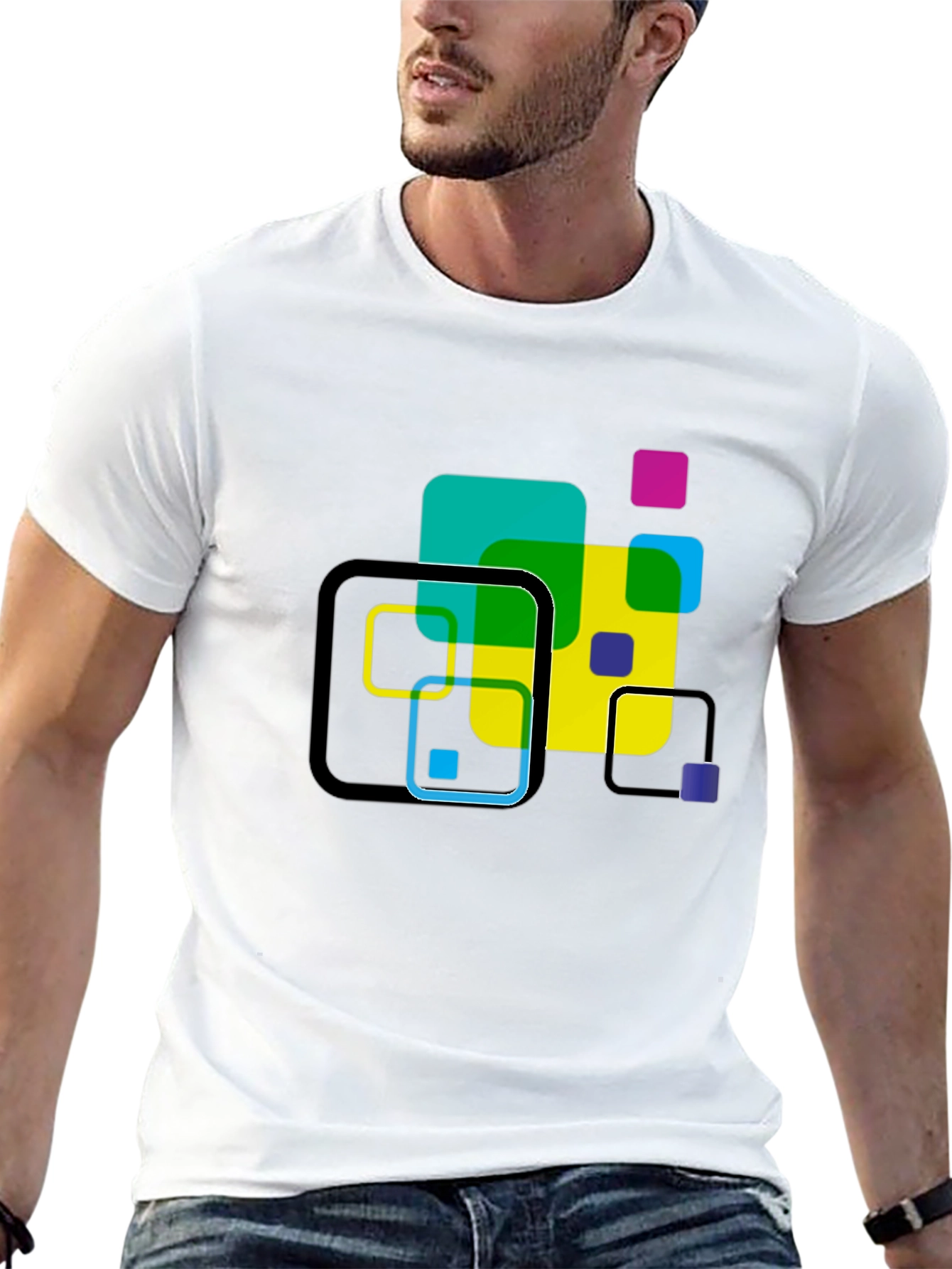 Geometric Squares Graphic T-Shirt - Black